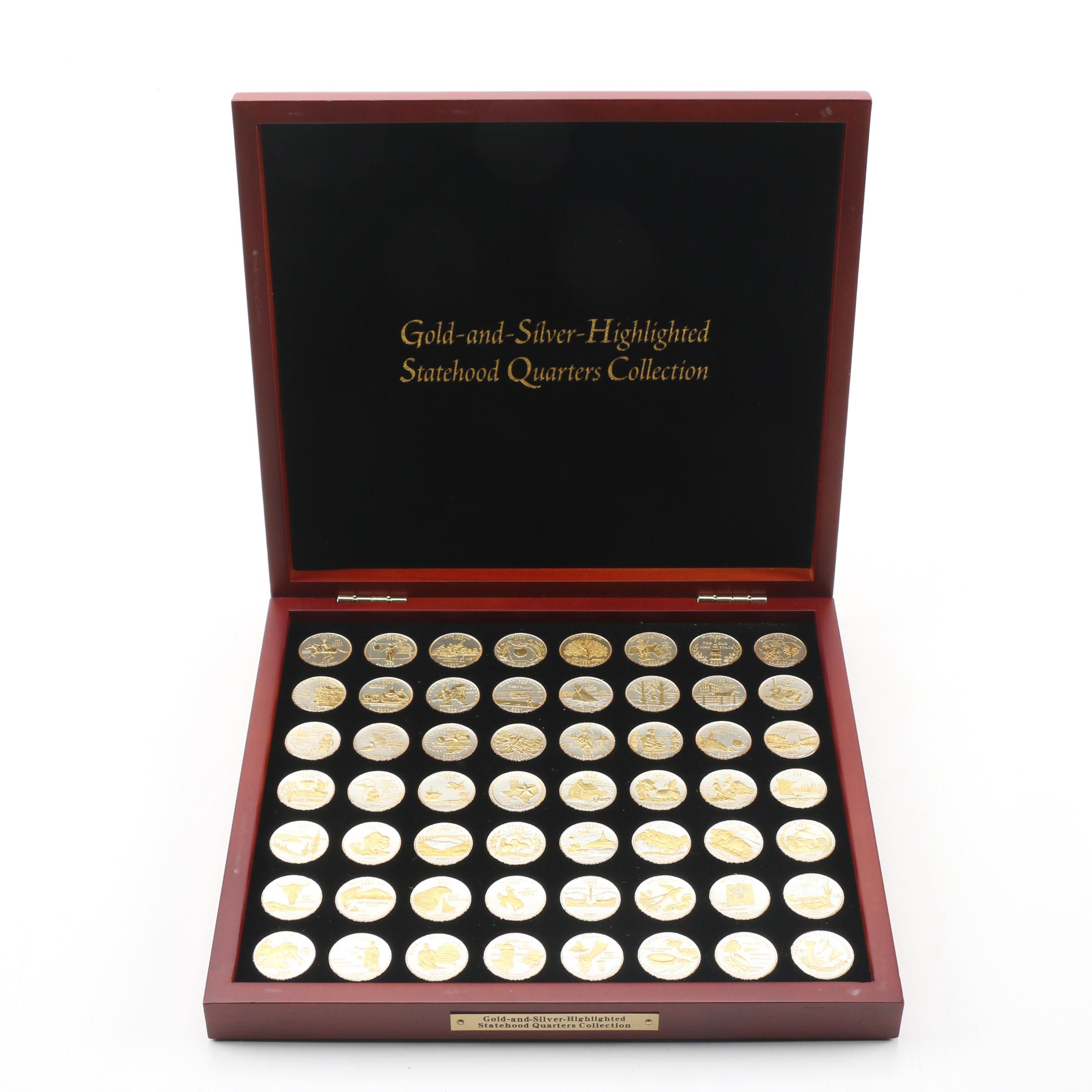Collection of Fifty-Six Gold and Silver Highlighted Statehood Quarters