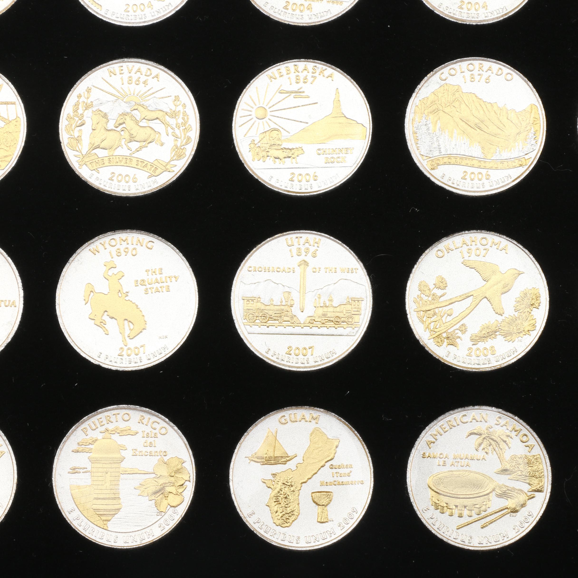 Collection of Fifty-Six Gold and Silver Highlighted Statehood Quarters