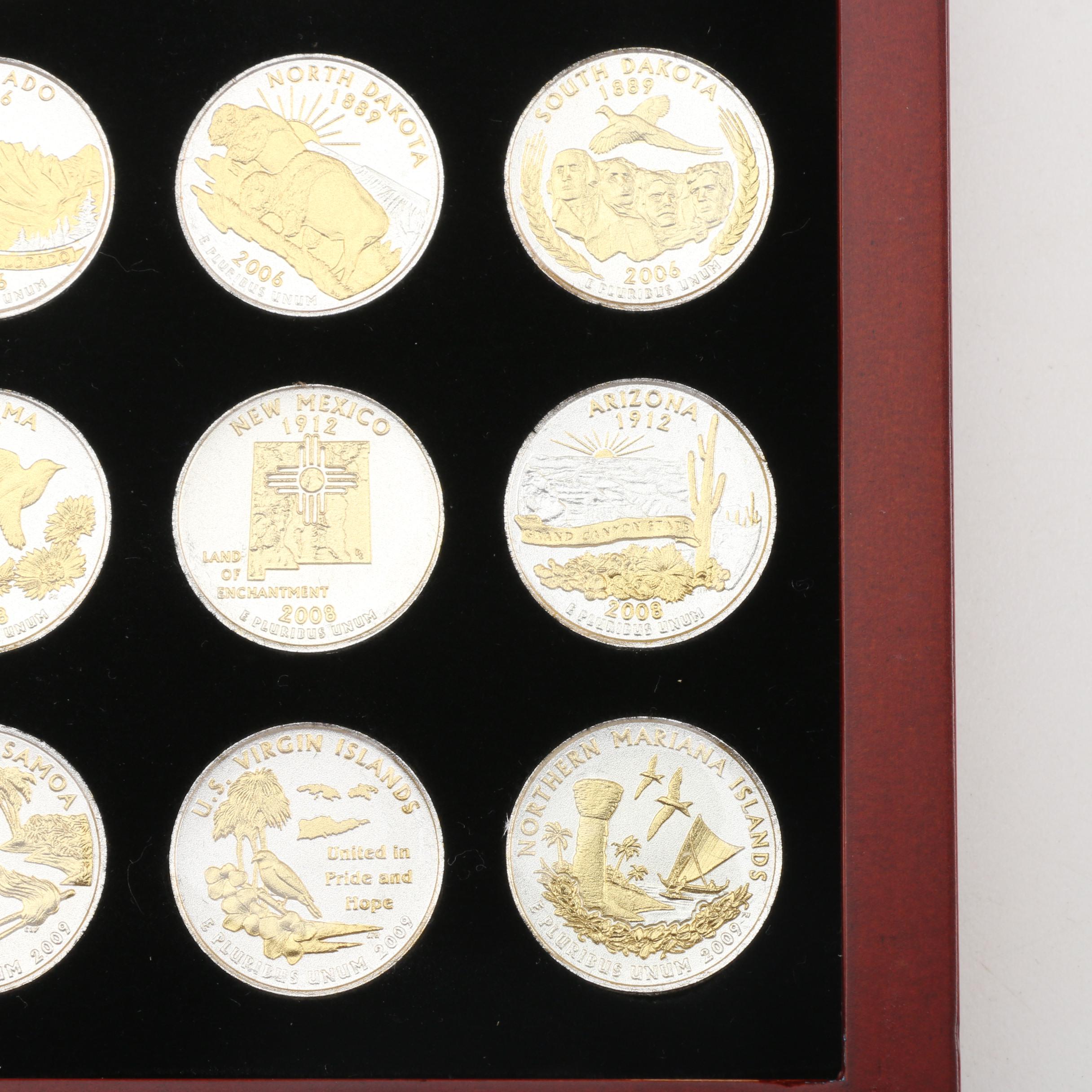 Collection of Fifty-Six Gold and Silver Highlighted Statehood Quarters