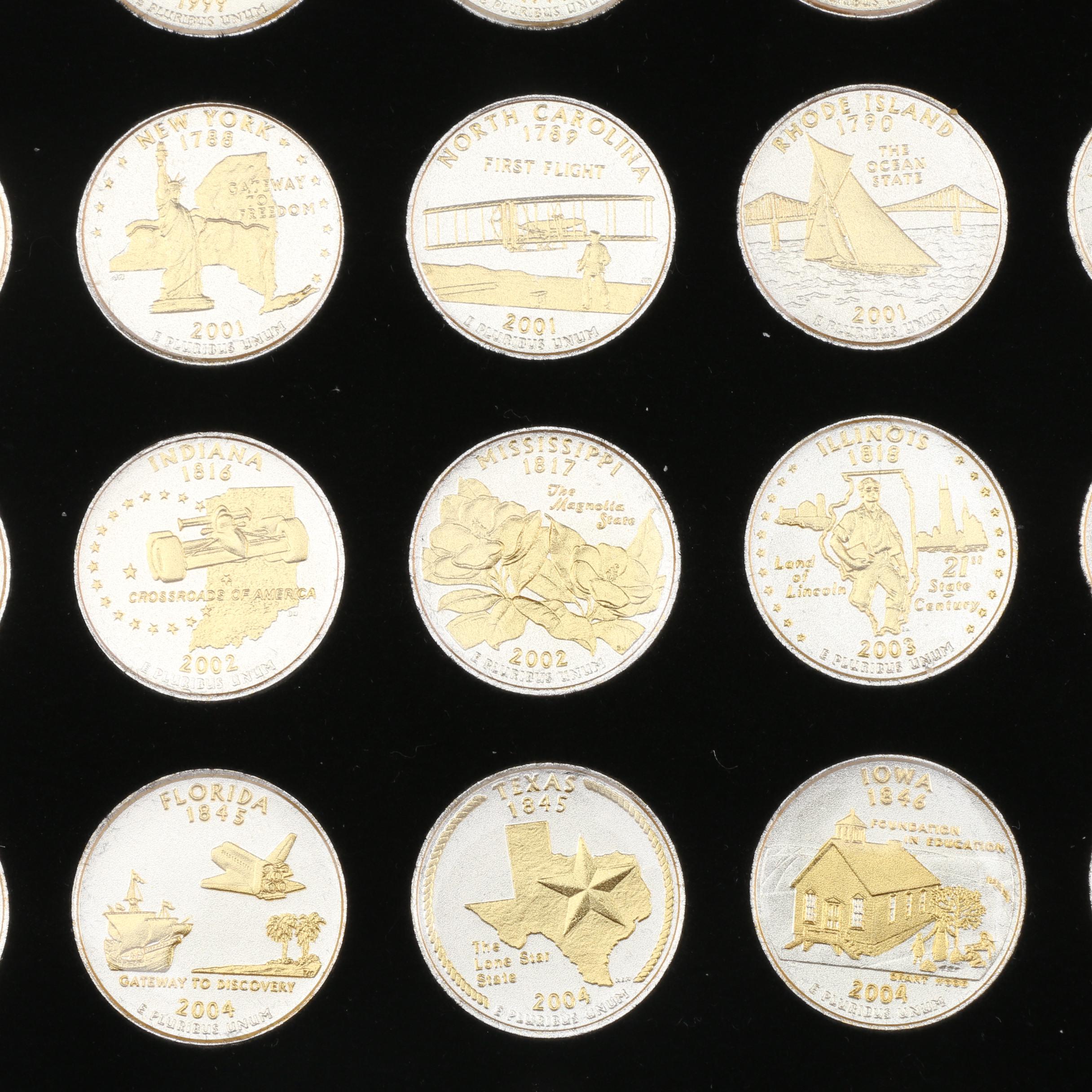 Collection of Fifty-Six Gold and Silver Highlighted Statehood Quarters