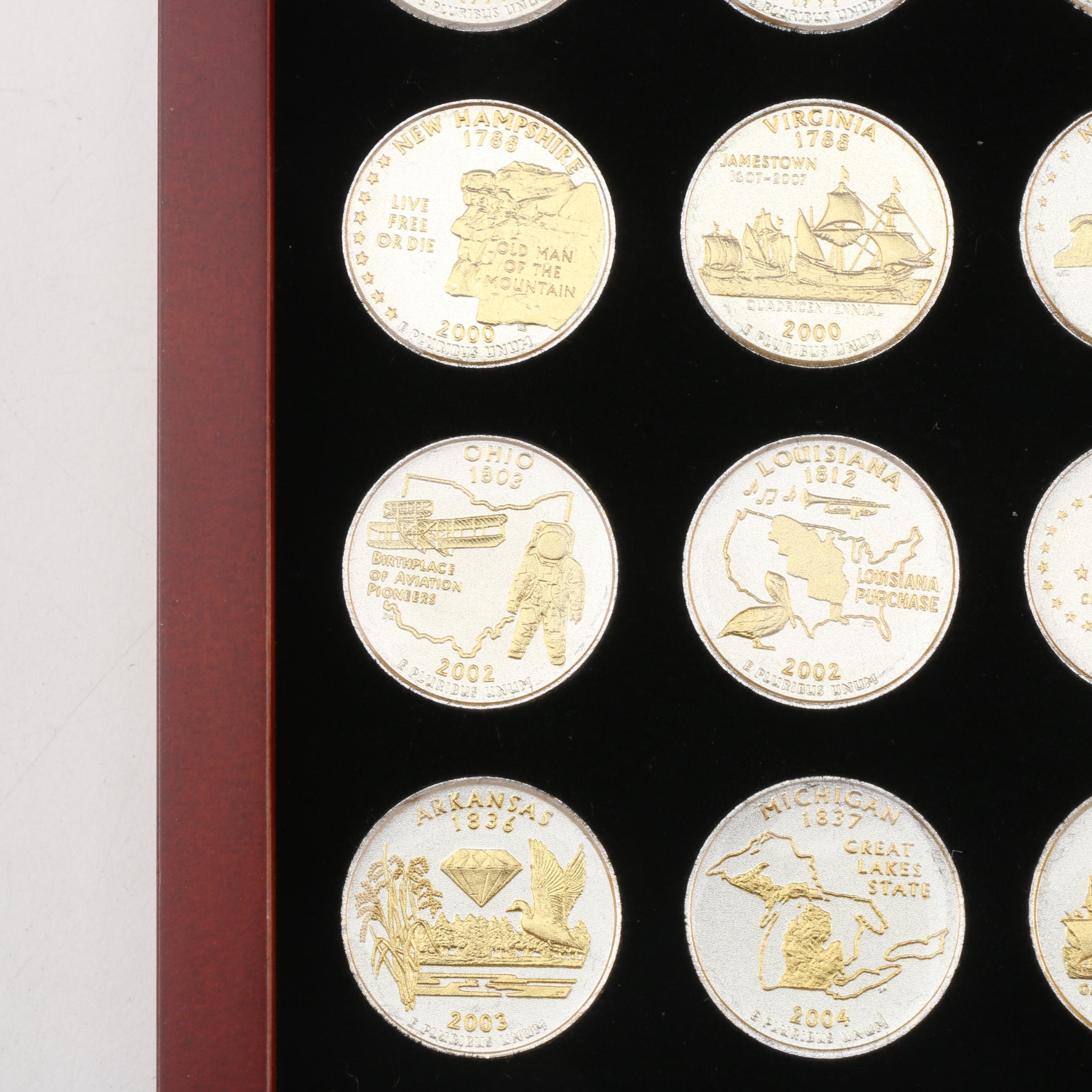 Collection of Fifty-Six Gold and Silver Highlighted Statehood Quarters
