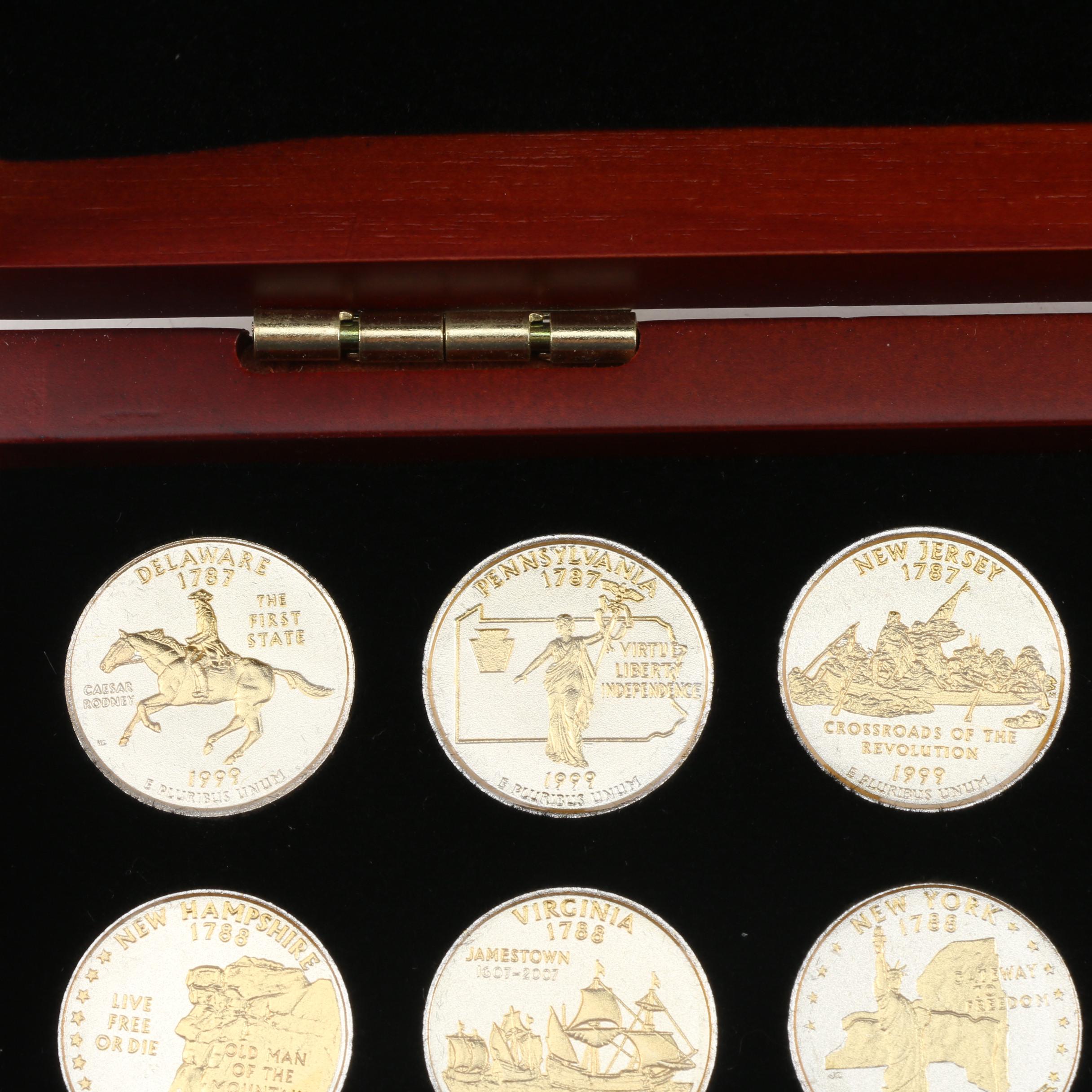 Collection of Fifty-Six Gold and Silver Highlighted Statehood Quarters
