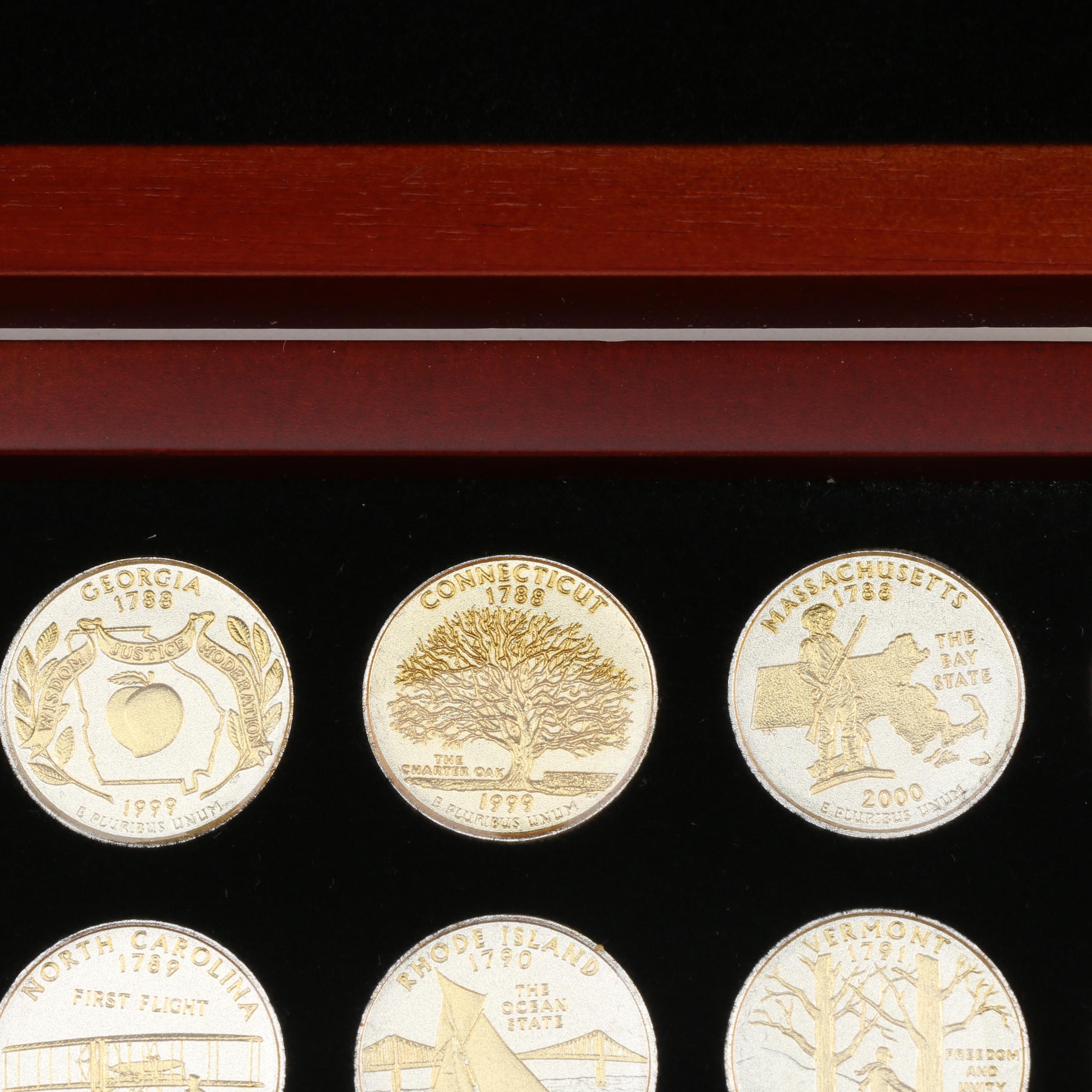 Collection of Fifty-Six Gold and Silver Highlighted Statehood Quarters