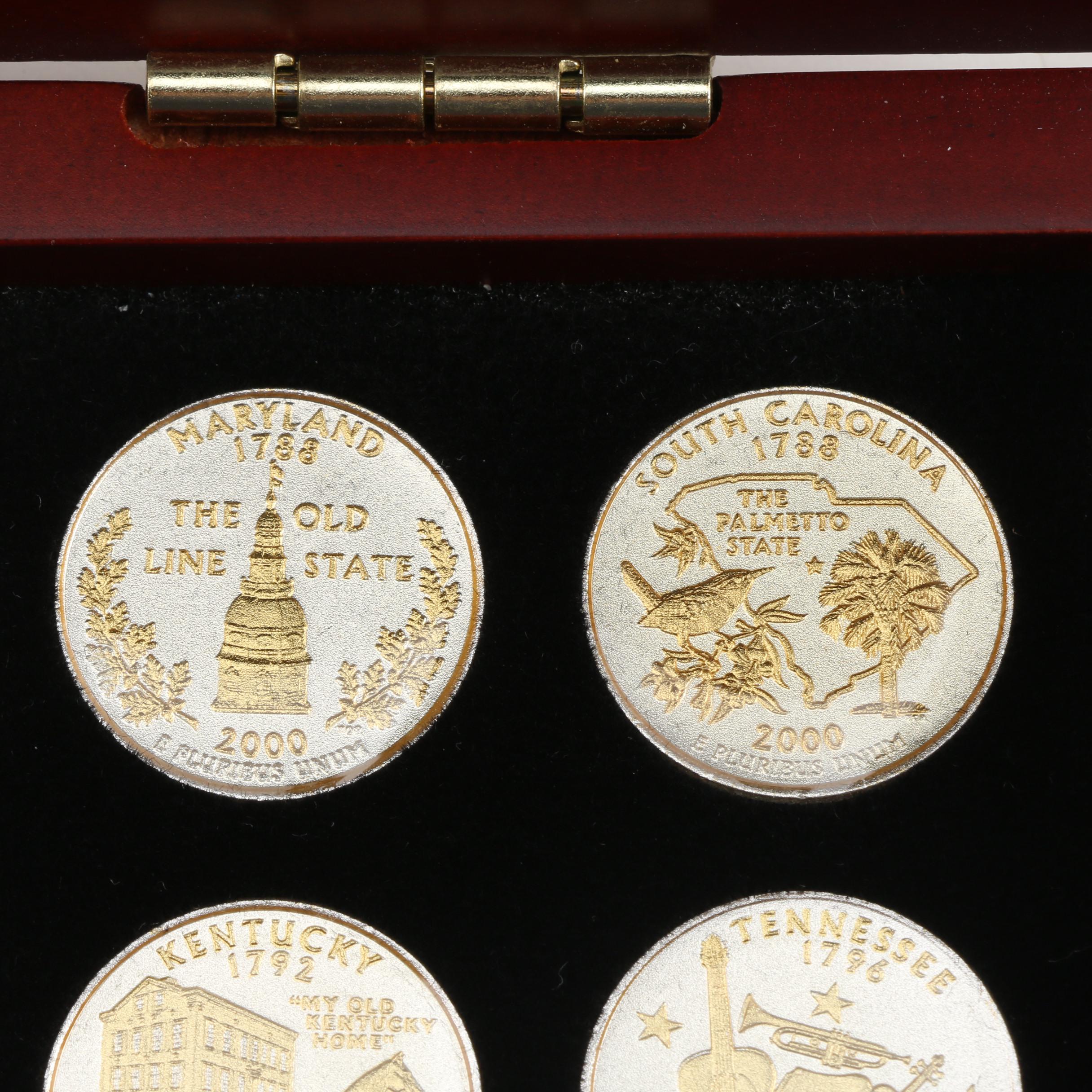 Collection of Fifty-Six Gold and Silver Highlighted Statehood Quarters