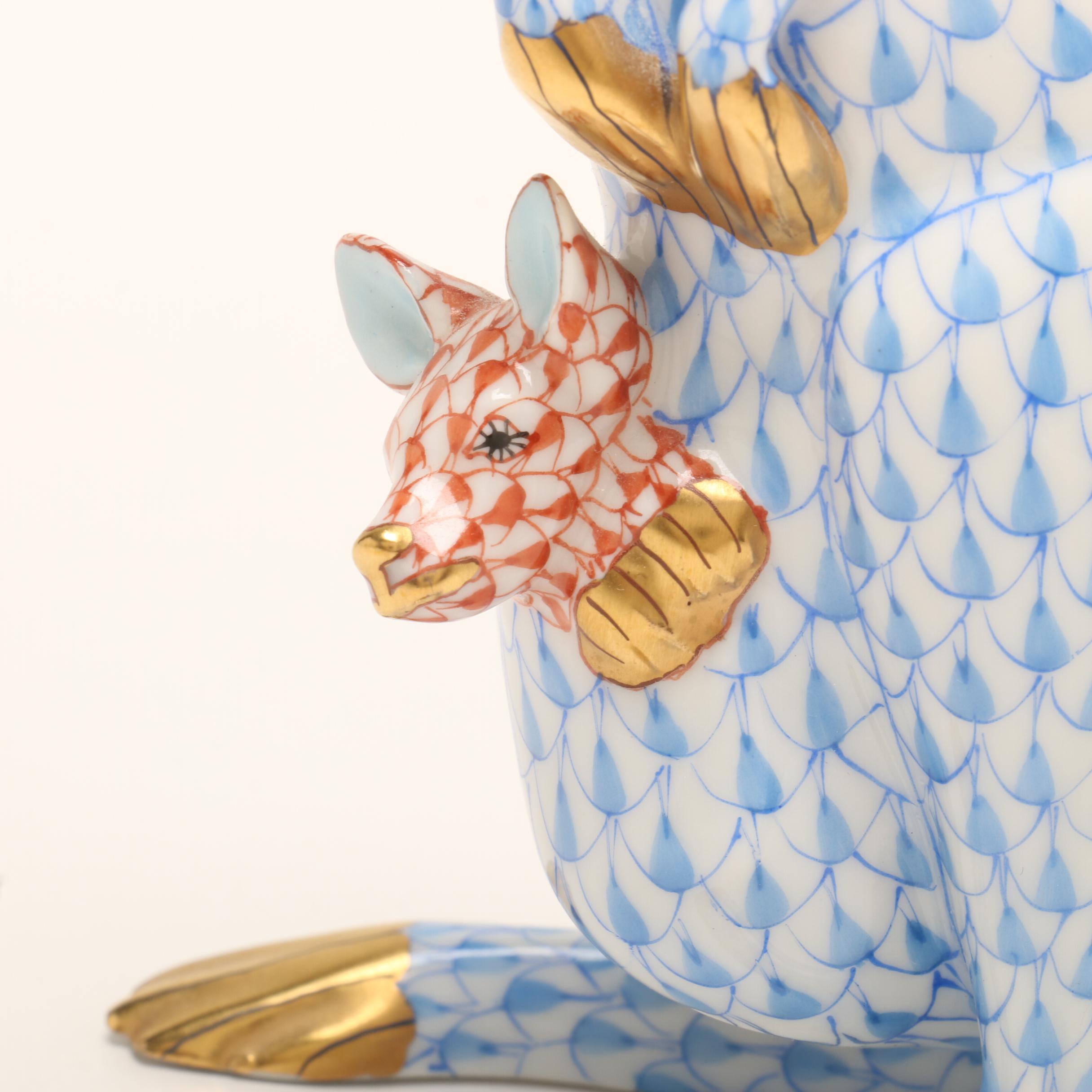 Herend Hungary "Kangaroo with Joey" Handpainted Porcelain Figurine