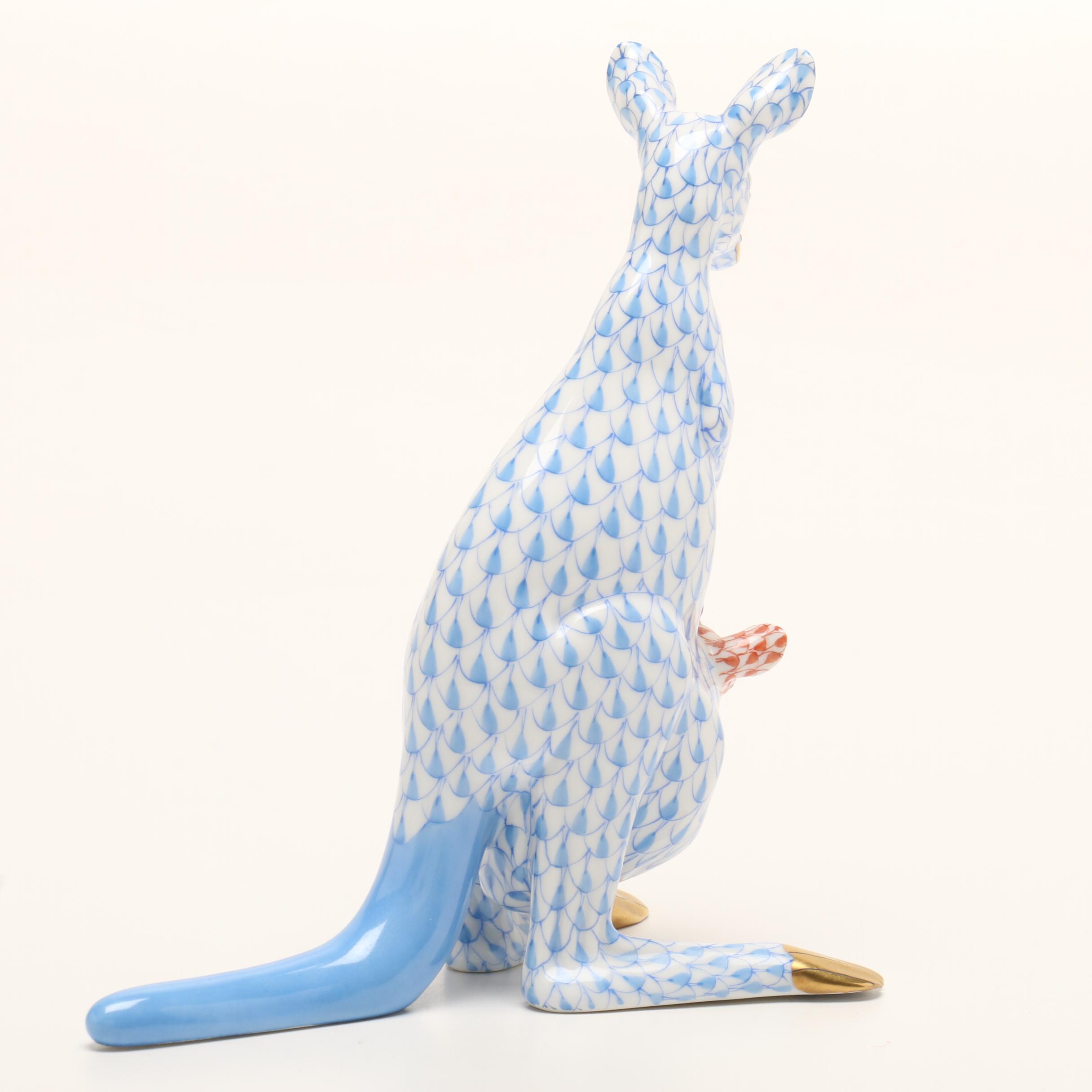 Herend Hungary "Kangaroo with Joey" Handpainted Porcelain Figurine