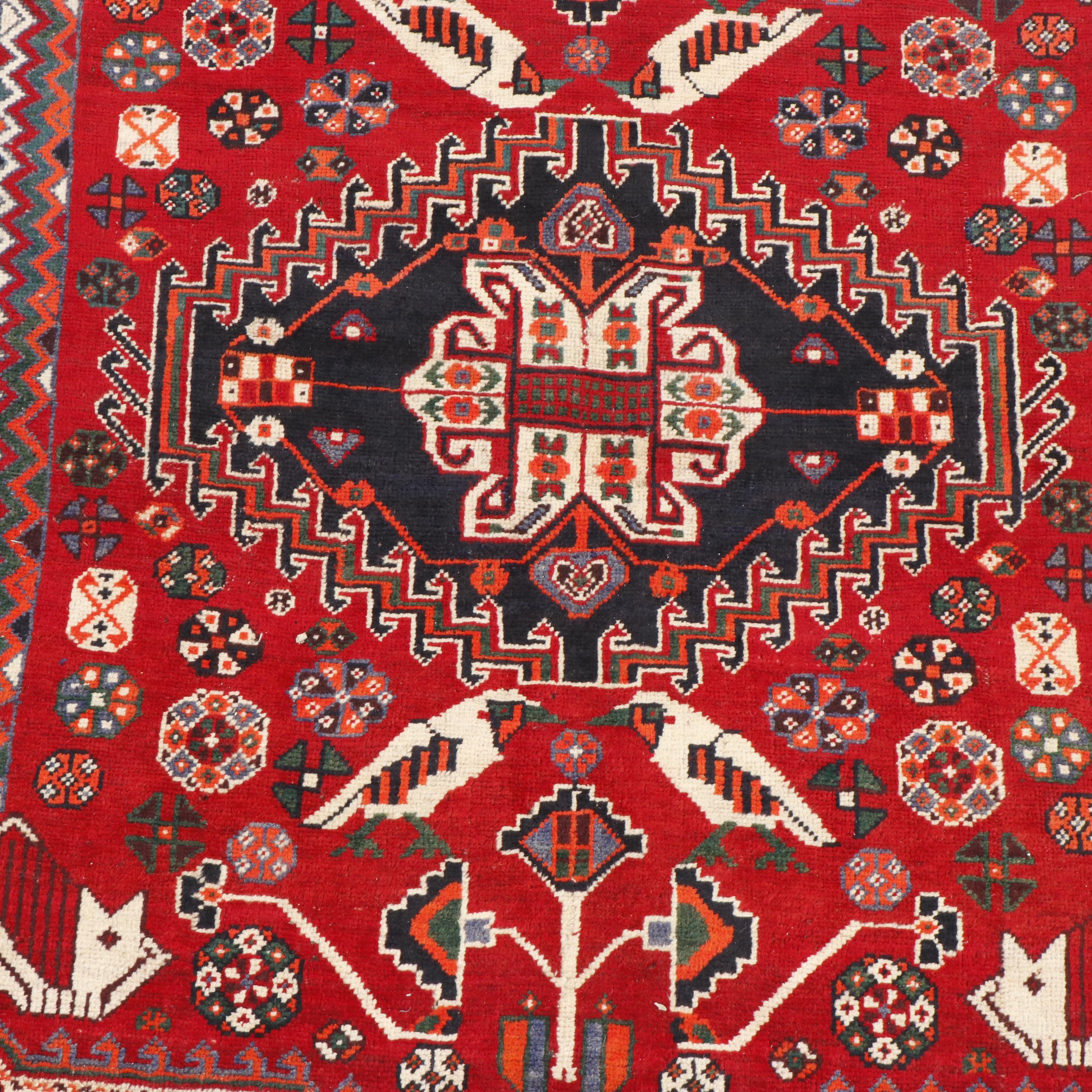 Hand-Knotted Shirvan Pictorial Wool Rug