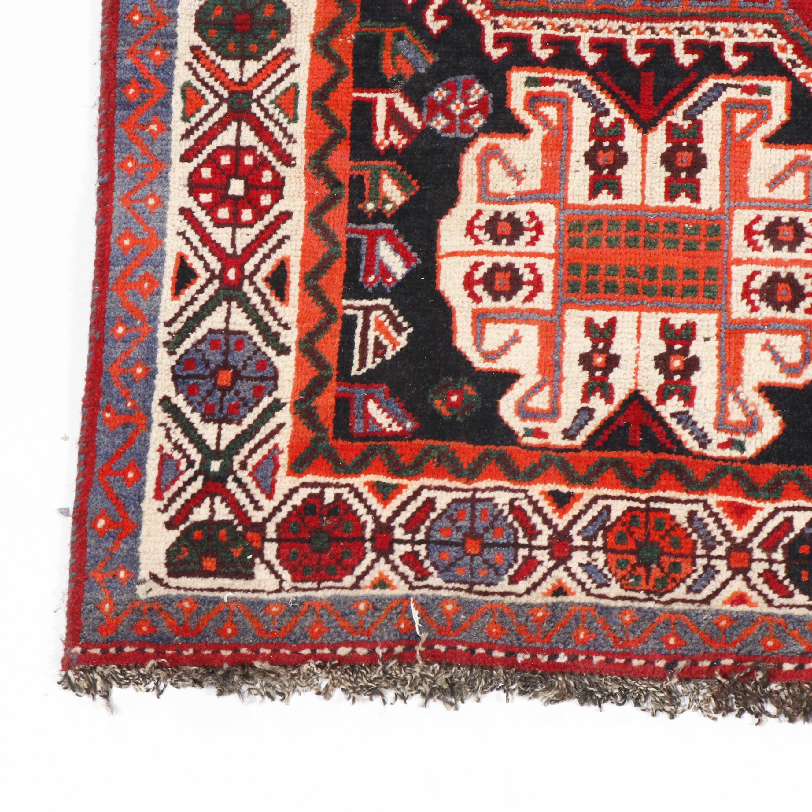 Hand-Knotted Shirvan Pictorial Wool Rug