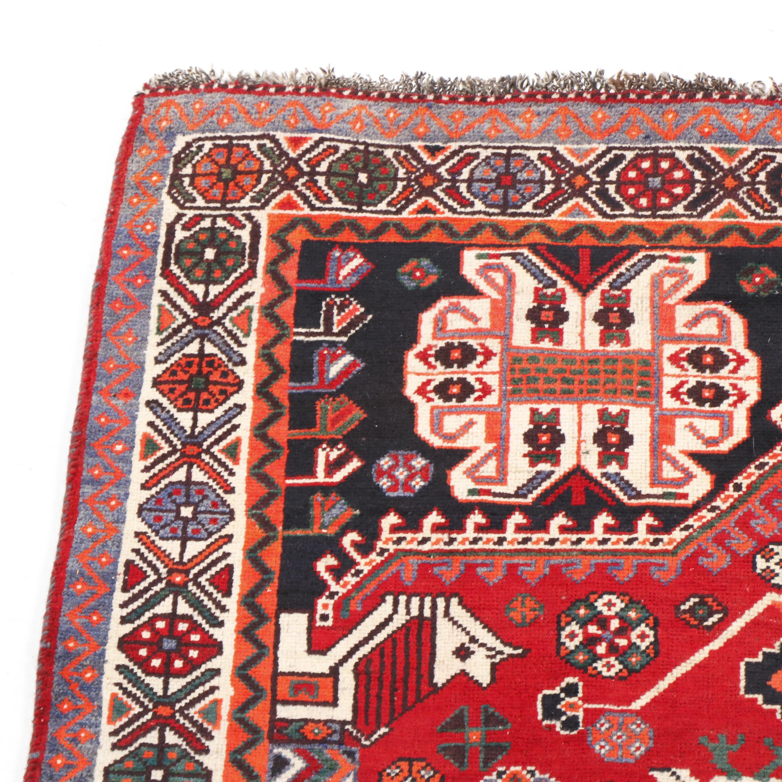 Hand-Knotted Shirvan Pictorial Wool Rug