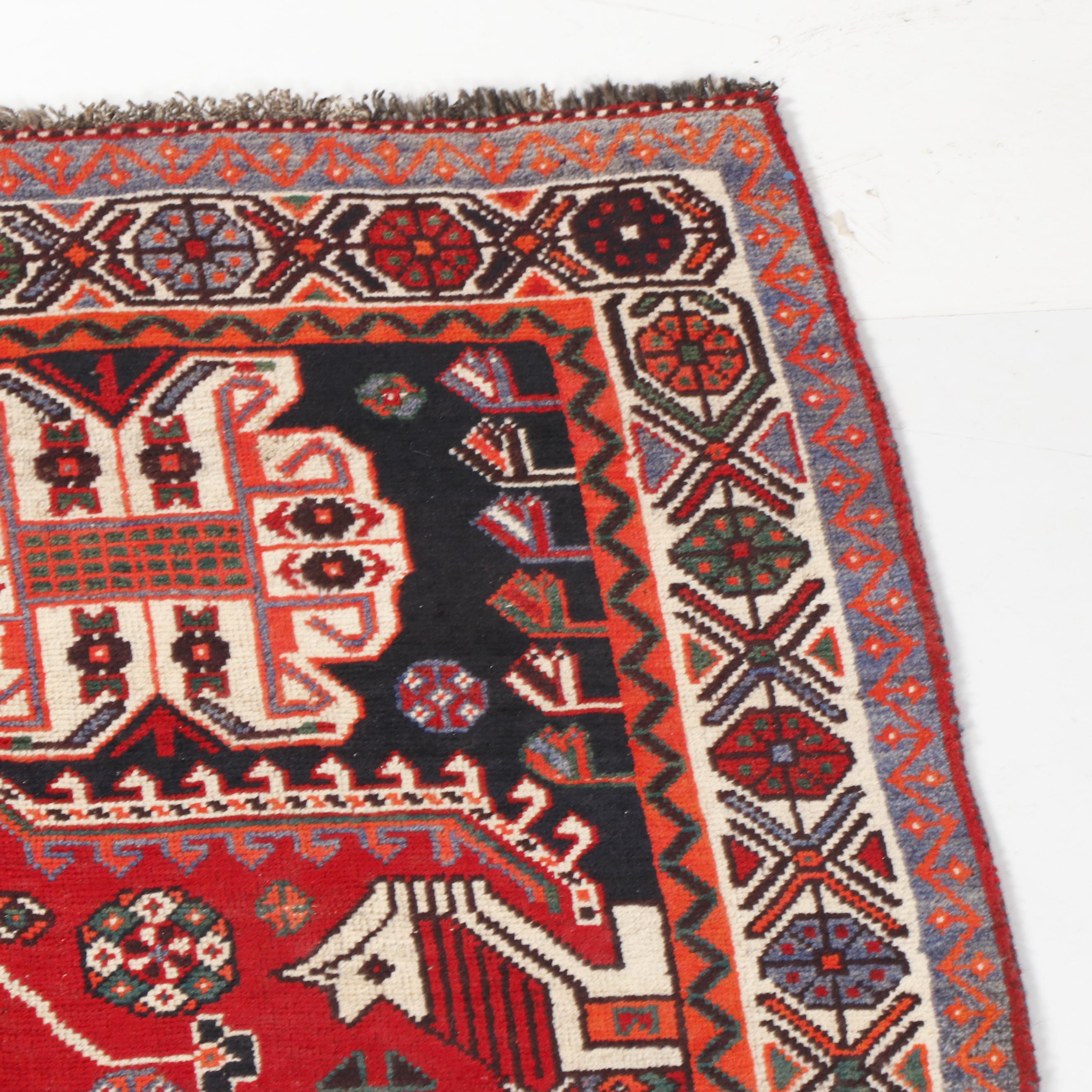 Hand-Knotted Shirvan Pictorial Wool Rug