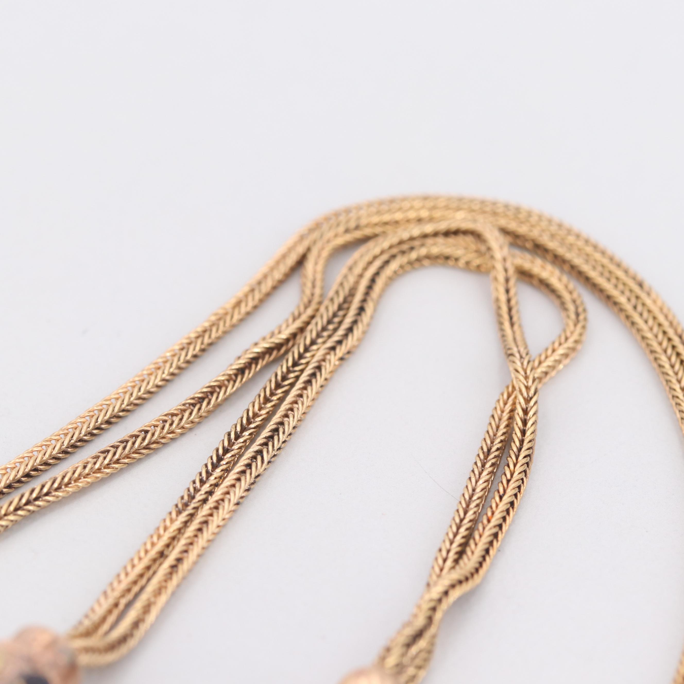 Antique French 18K Yellow and Rose Gold Blue Glass Watch Fob Chain