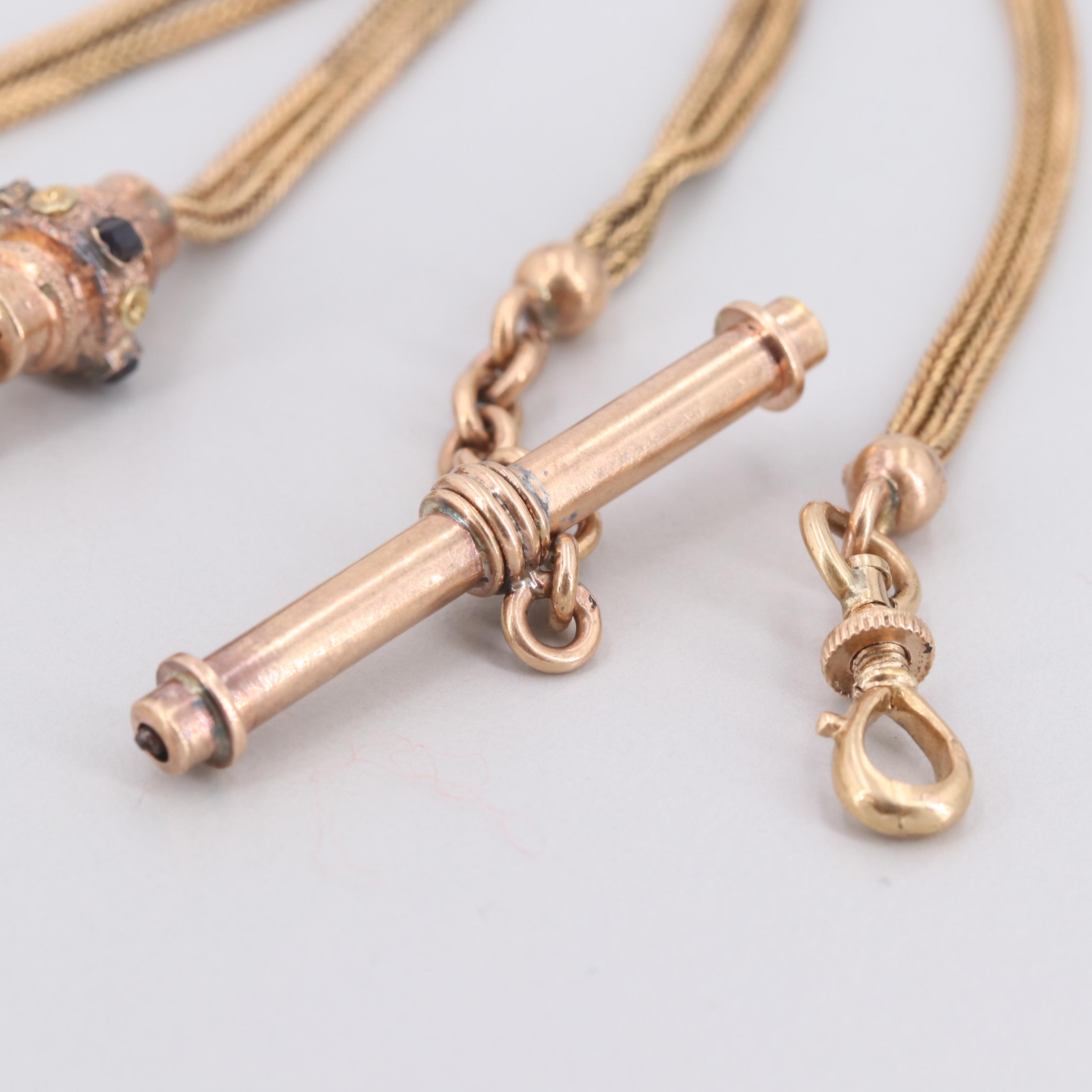 Antique French 18K Yellow and Rose Gold Blue Glass Watch Fob Chain