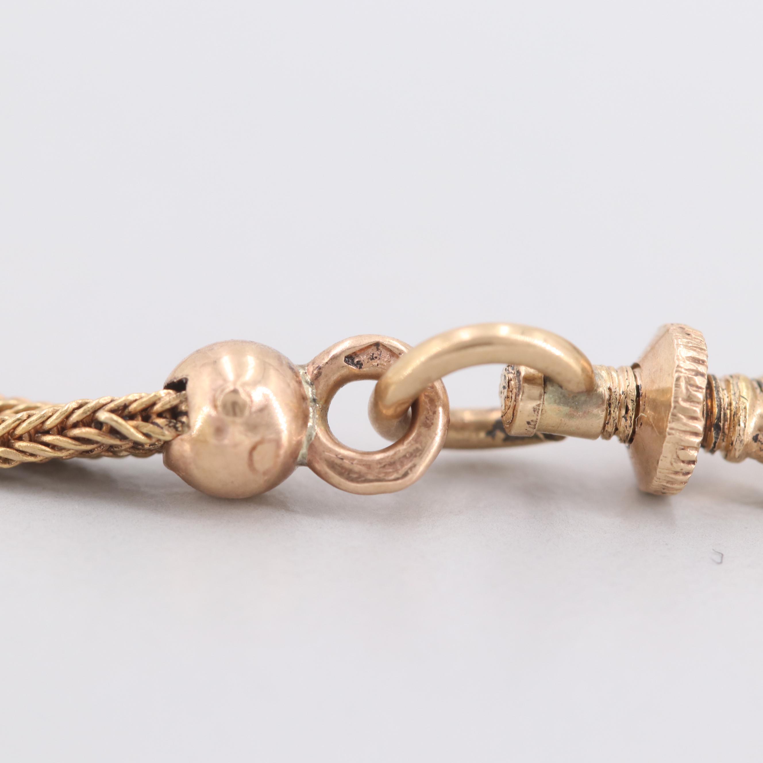 Antique French 18K Yellow and Rose Gold Blue Glass Watch Fob Chain