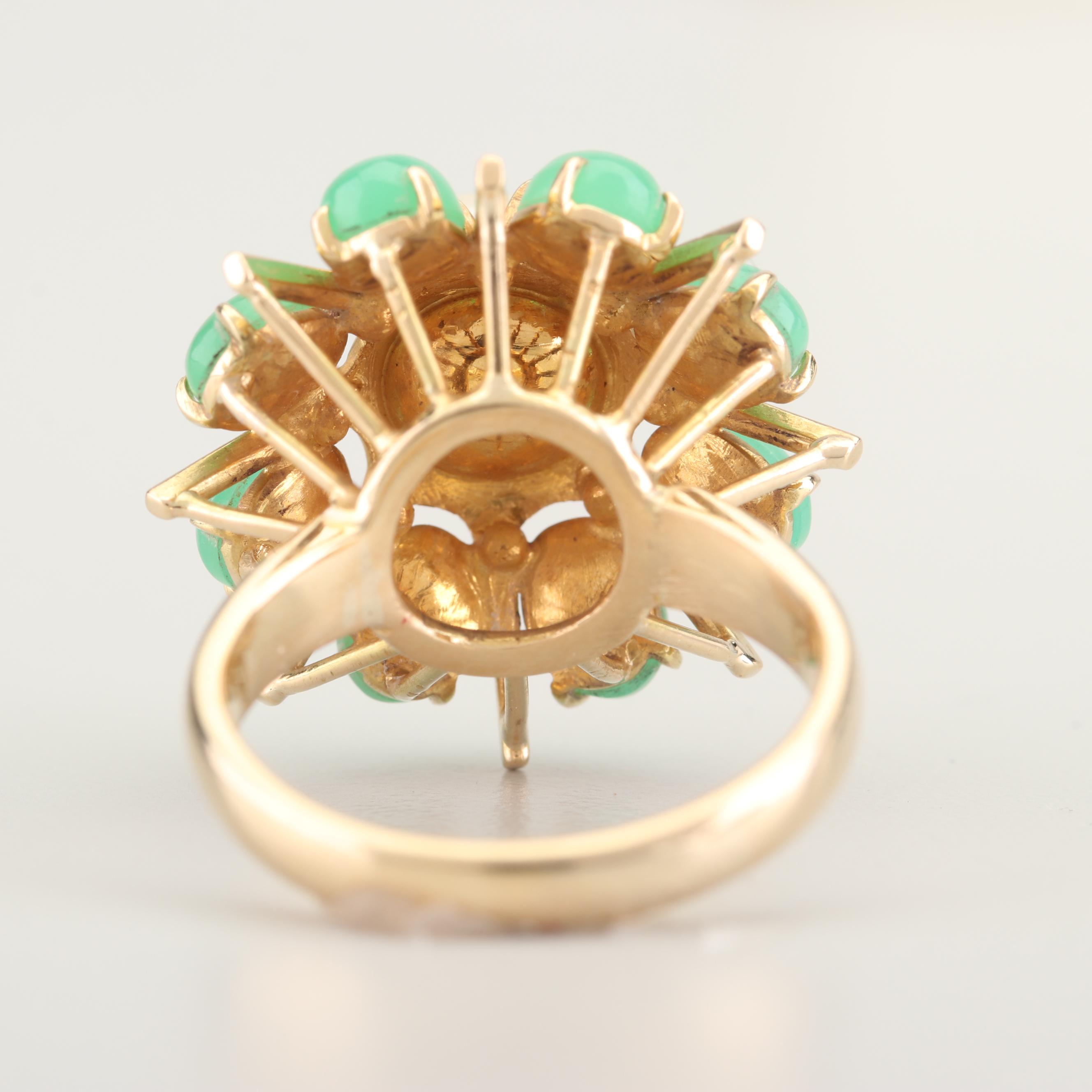 14K Yellow Gold Cultured Saltwater Pearl and Chrysoprase Ring