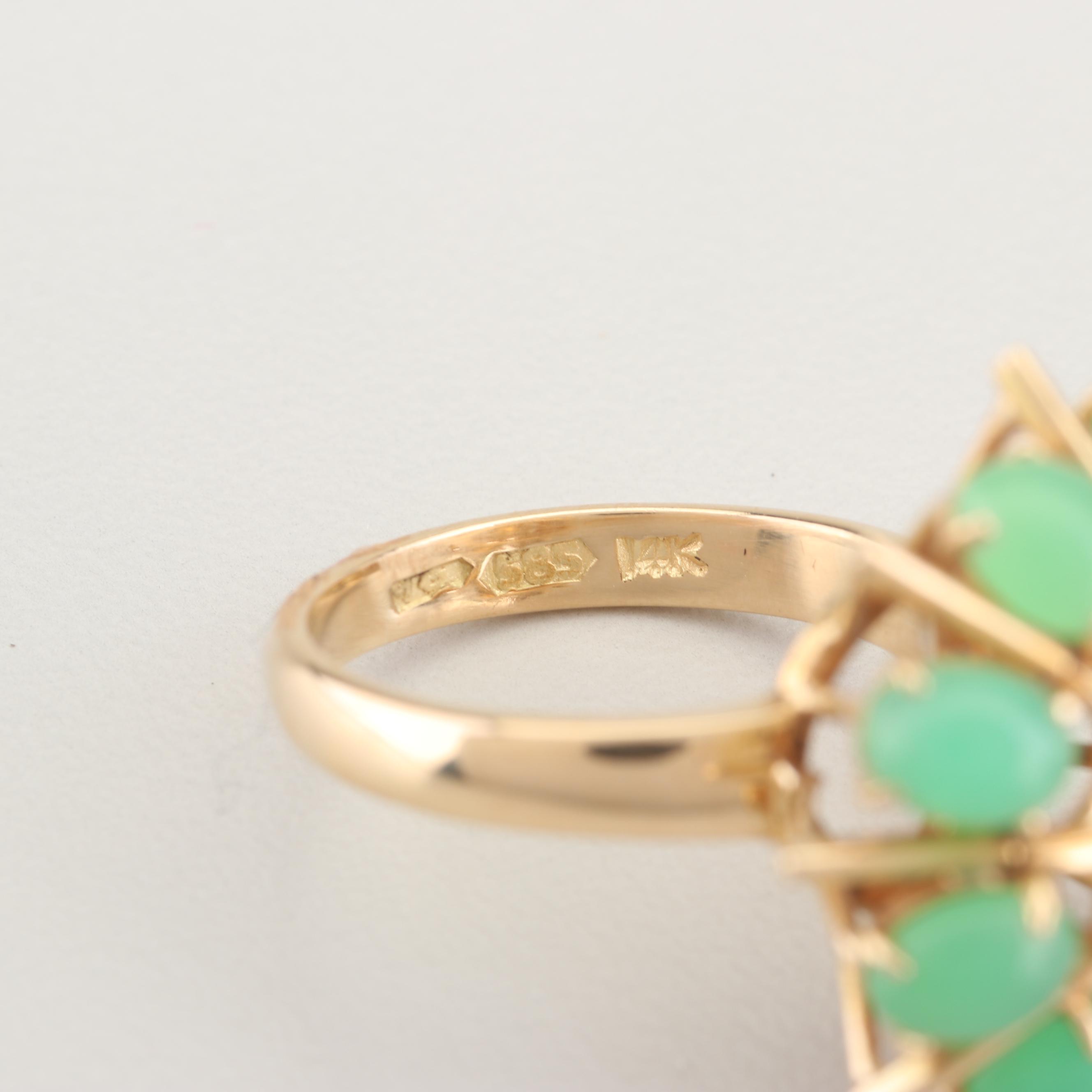14K Yellow Gold Cultured Saltwater Pearl and Chrysoprase Ring