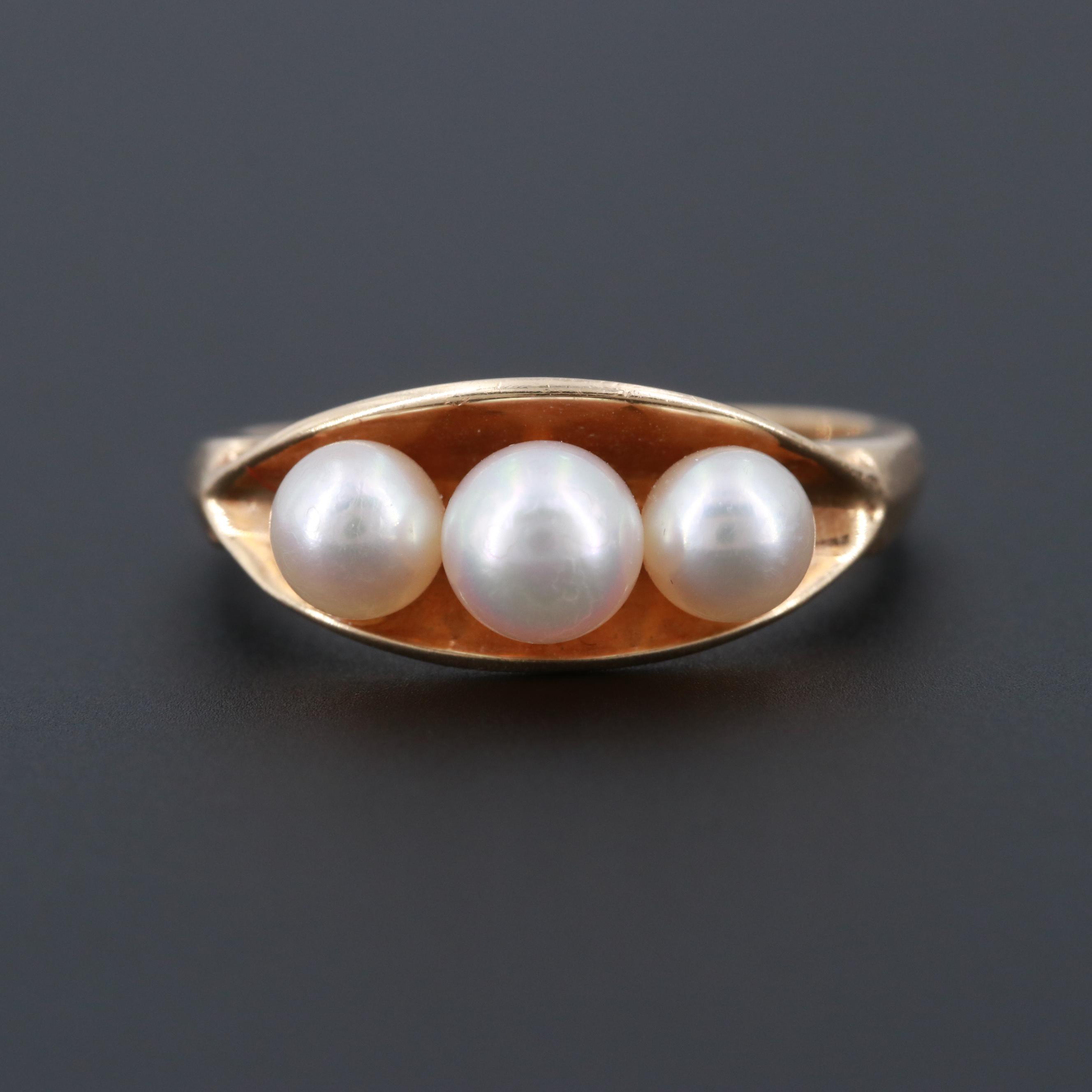 Vintage 14K Yellow Gold Cultured Pearl Ring