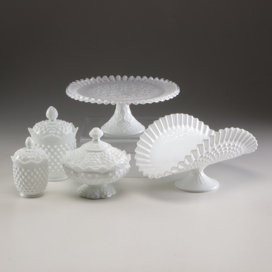 Grouping of Fenton Milk Glass Hobnail Tableware