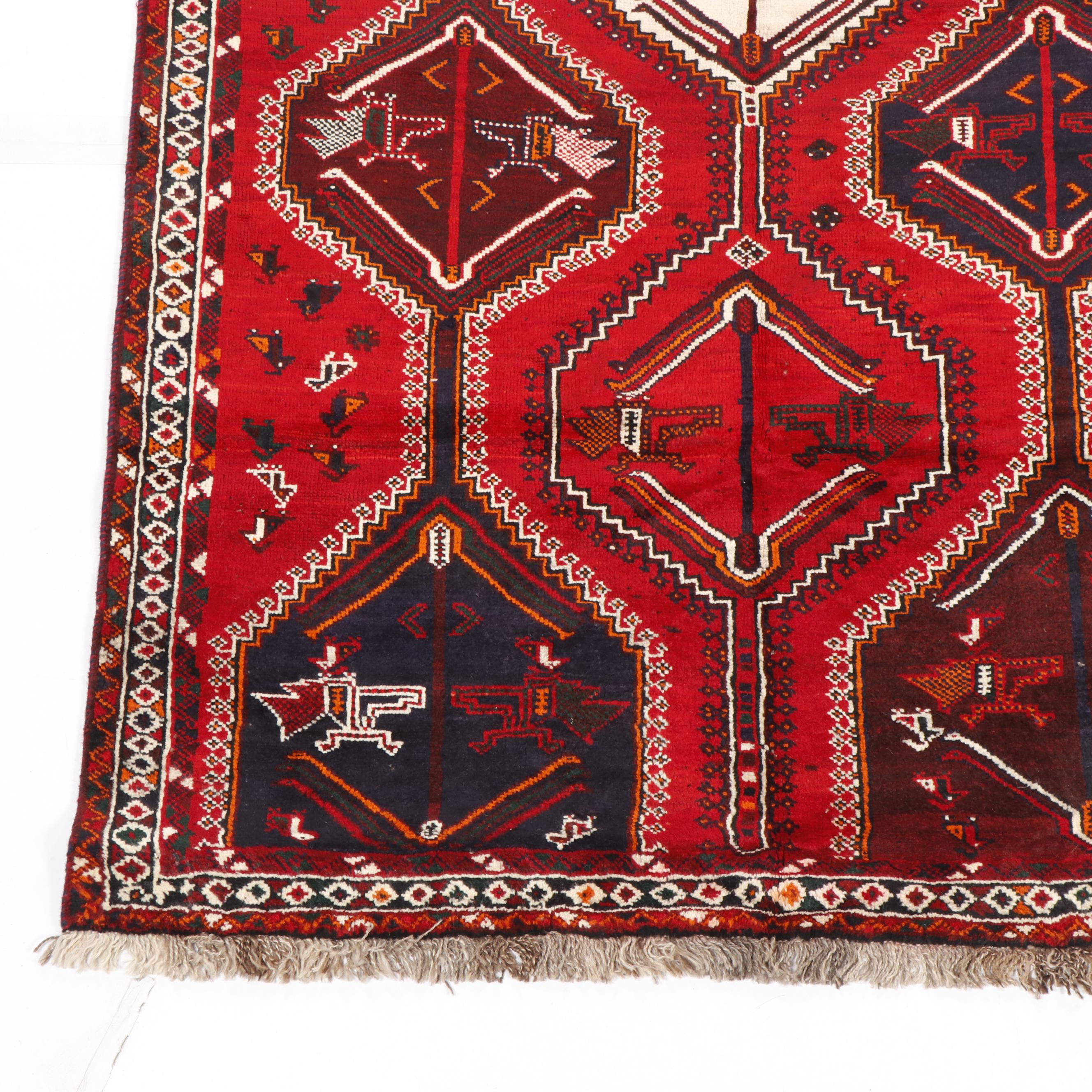 Hand-Knotted Qashqai Wool Pictorial Area Rug