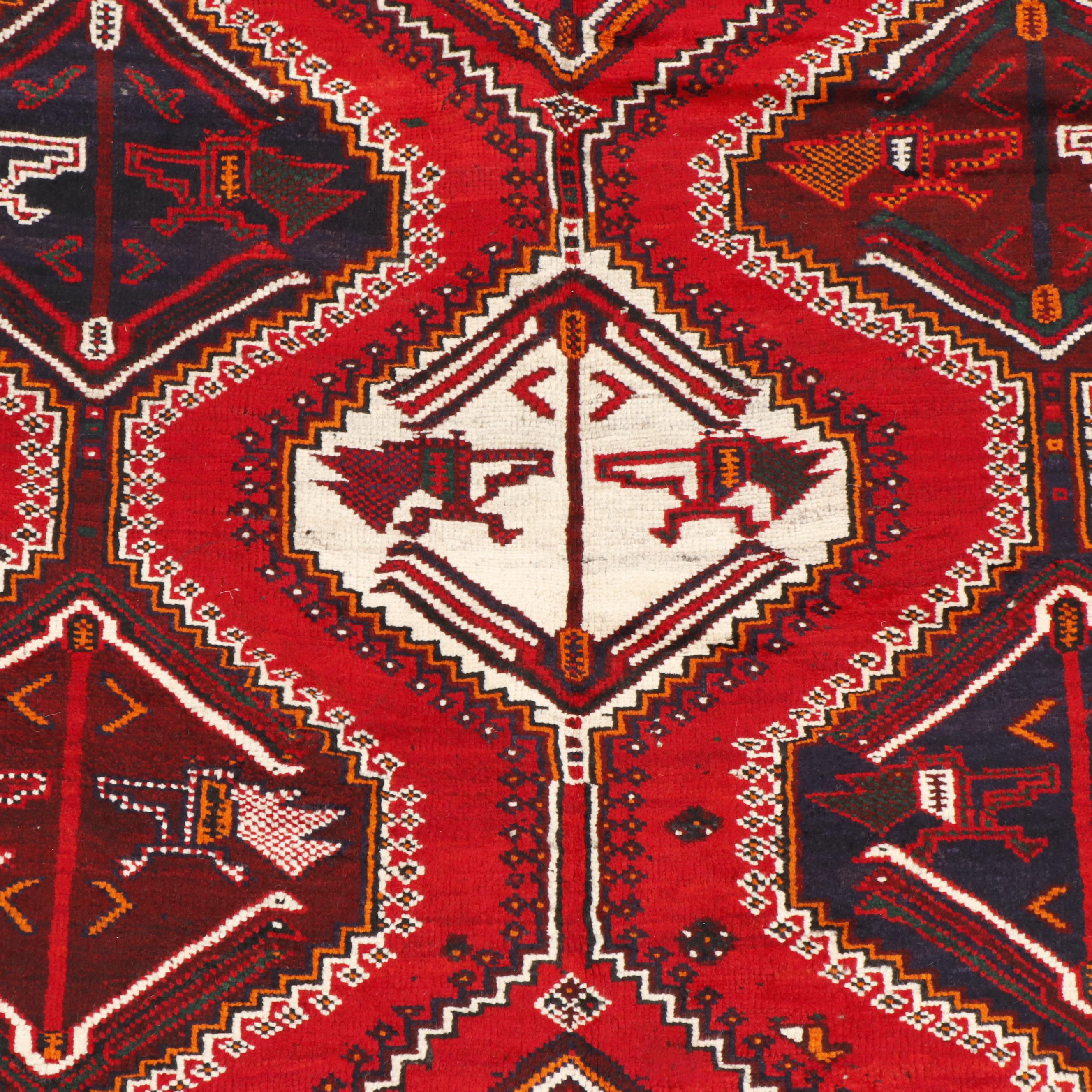 Hand-Knotted Qashqai Wool Pictorial Area Rug