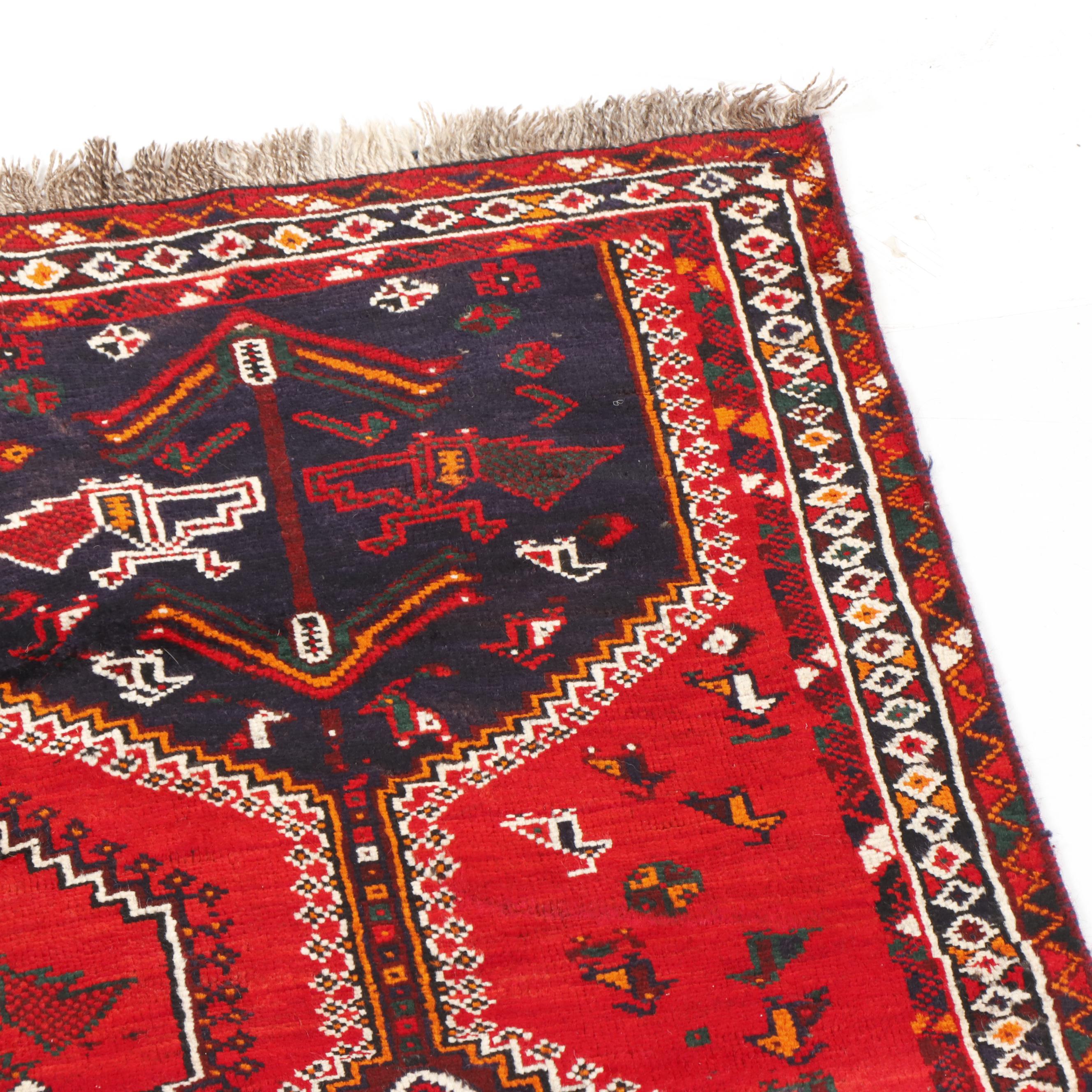 Hand-Knotted Qashqai Wool Pictorial Area Rug
