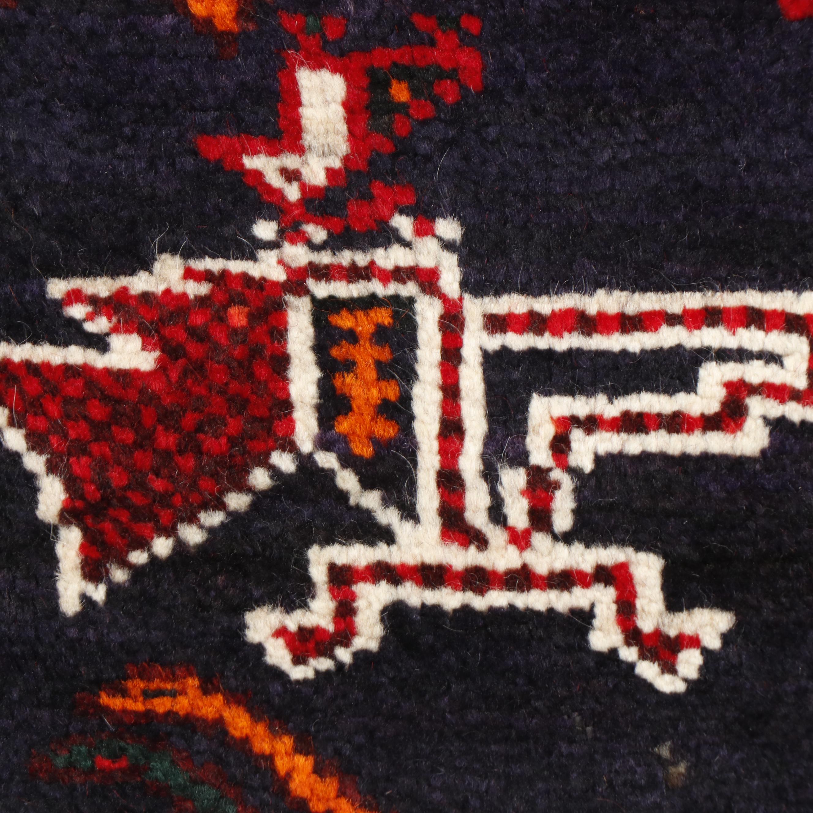 Hand-Knotted Qashqai Wool Pictorial Area Rug