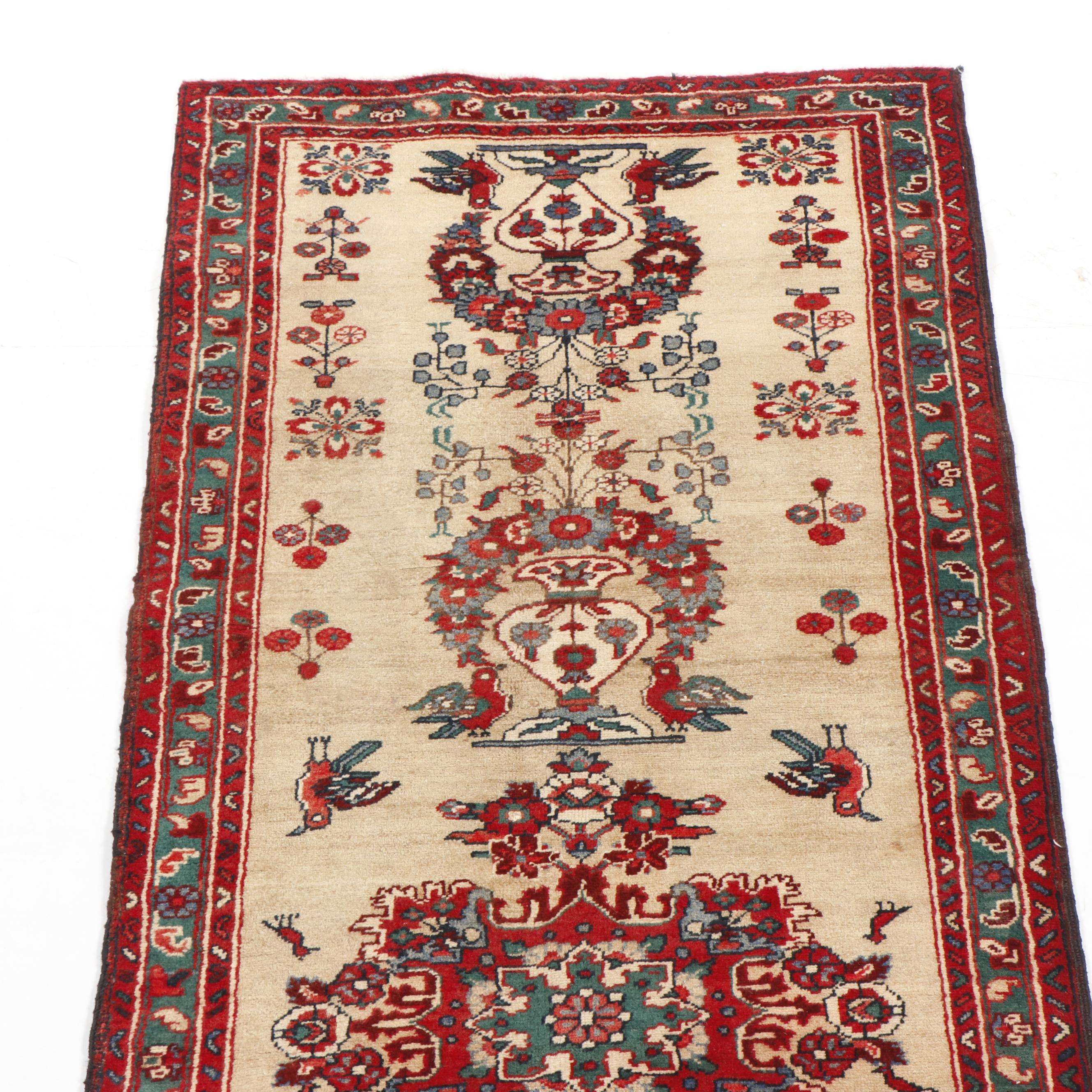 Hand-Knotted Persian Afshar Wool Runner with Floral Vase Motif