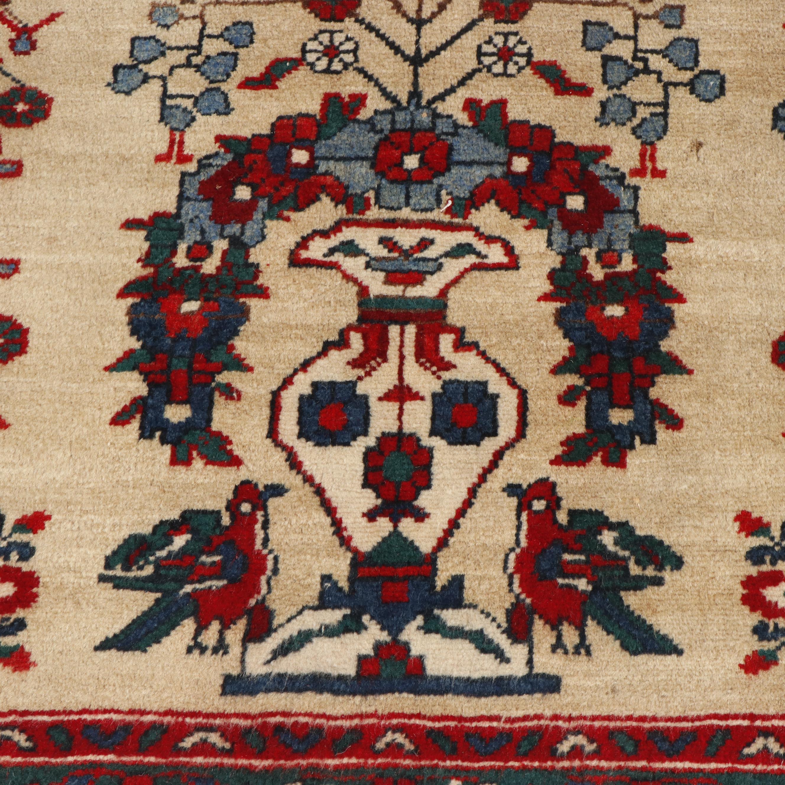 Hand-Knotted Persian Afshar Wool Runner with Floral Vase Motif