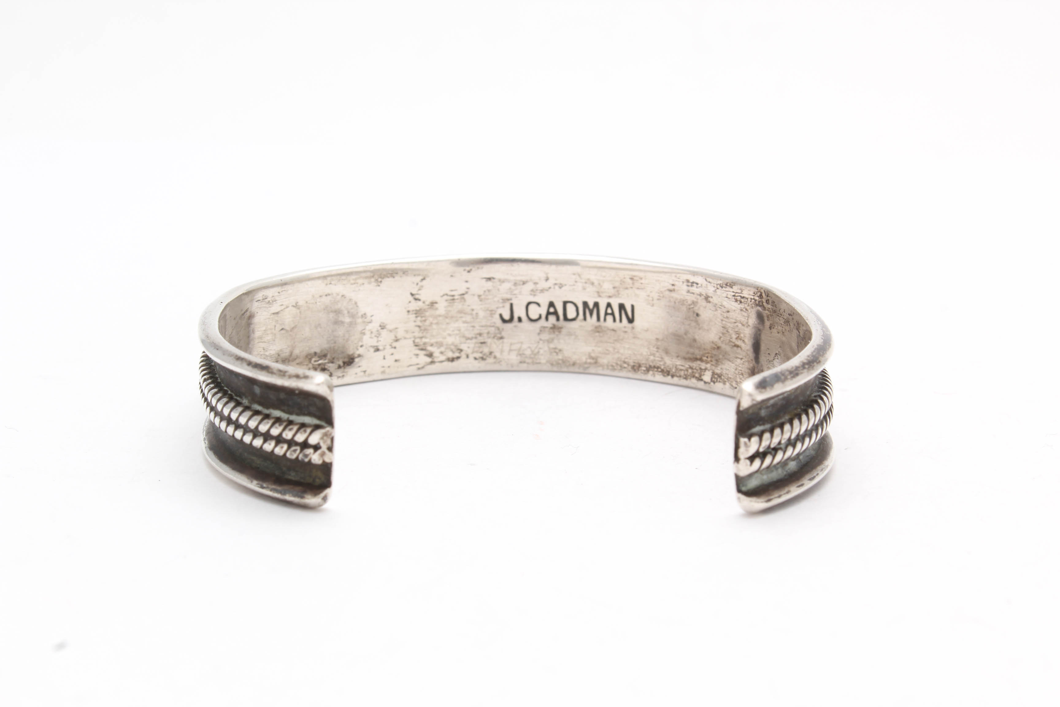 J. Cadman Navajo Diné Sterling Silver, Turquoise, Coral, and Onyx Cuff Bracelet