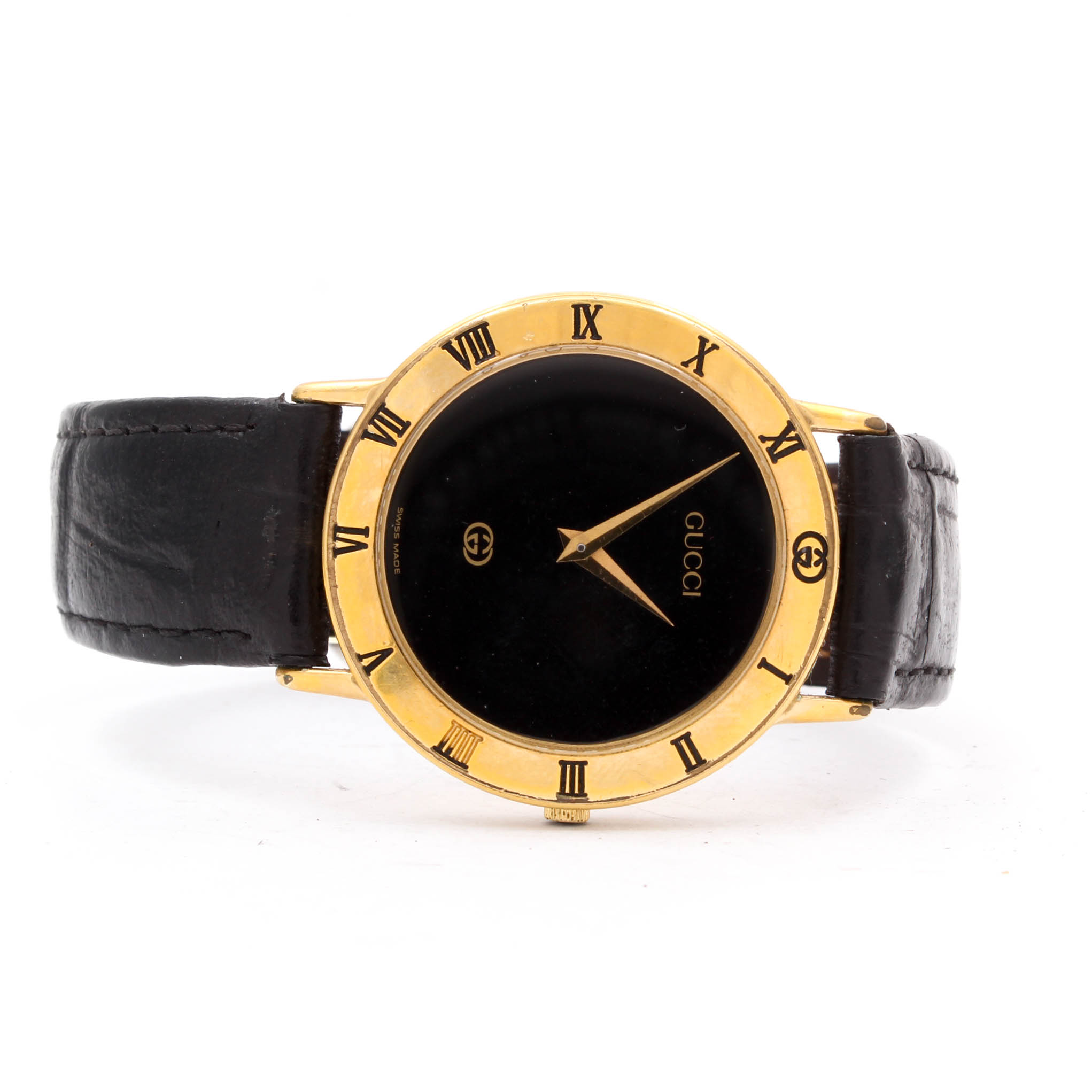 Gucci Model 3000M Gold Tone Watch with Leather Band