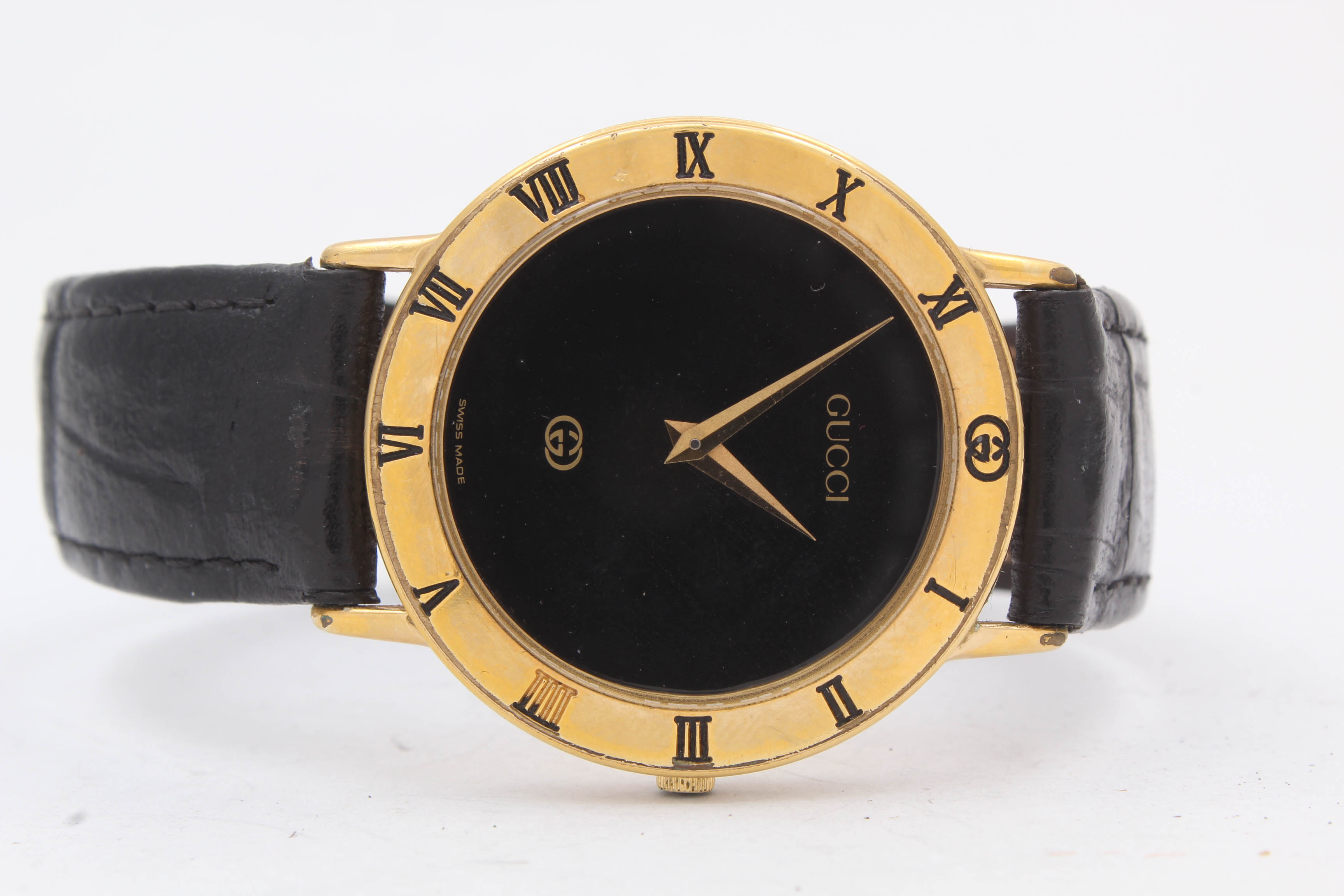 Gucci Model 3000M Gold Tone Watch with Leather Band