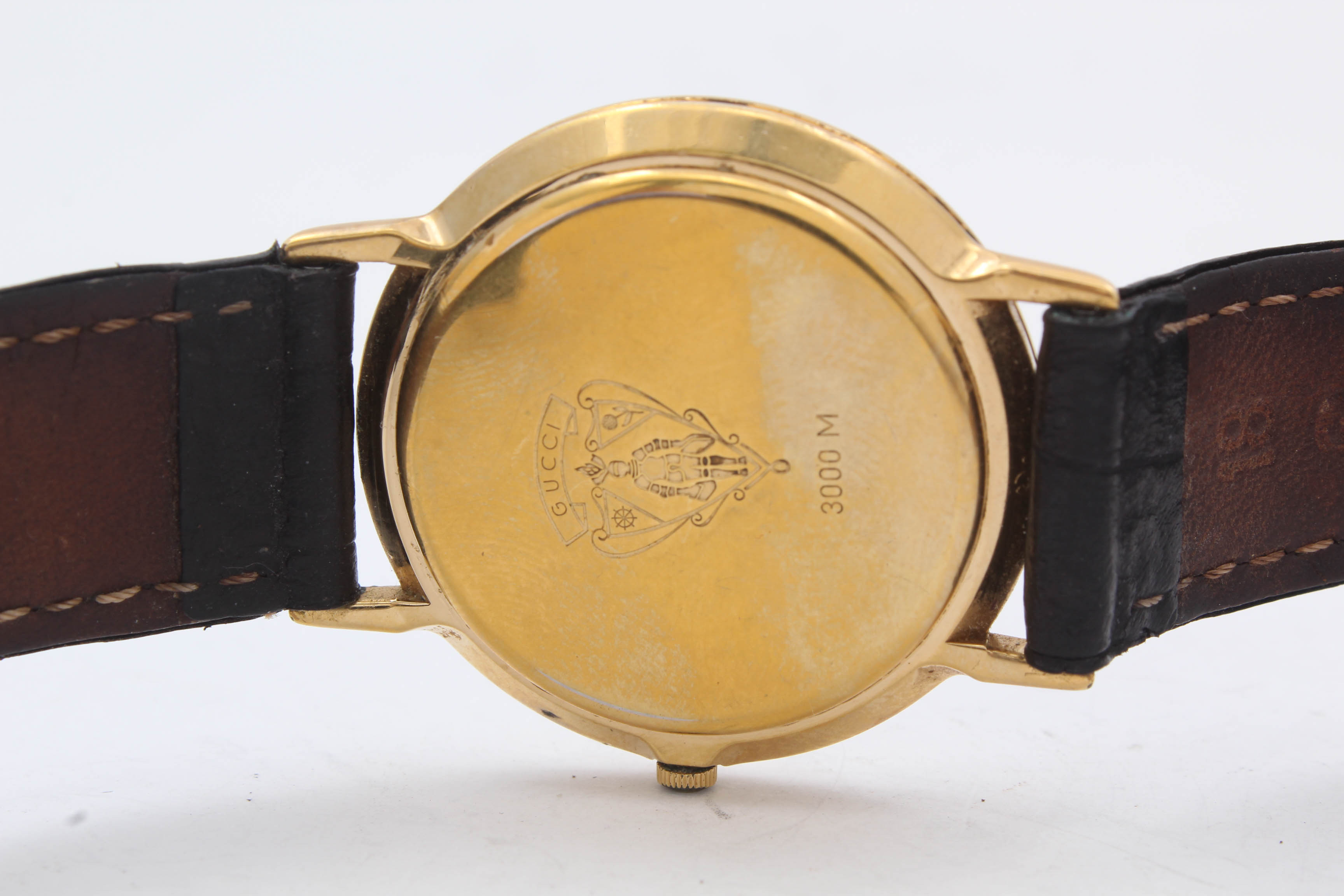 Gucci Model 3000M Gold Tone Watch with Leather Band
