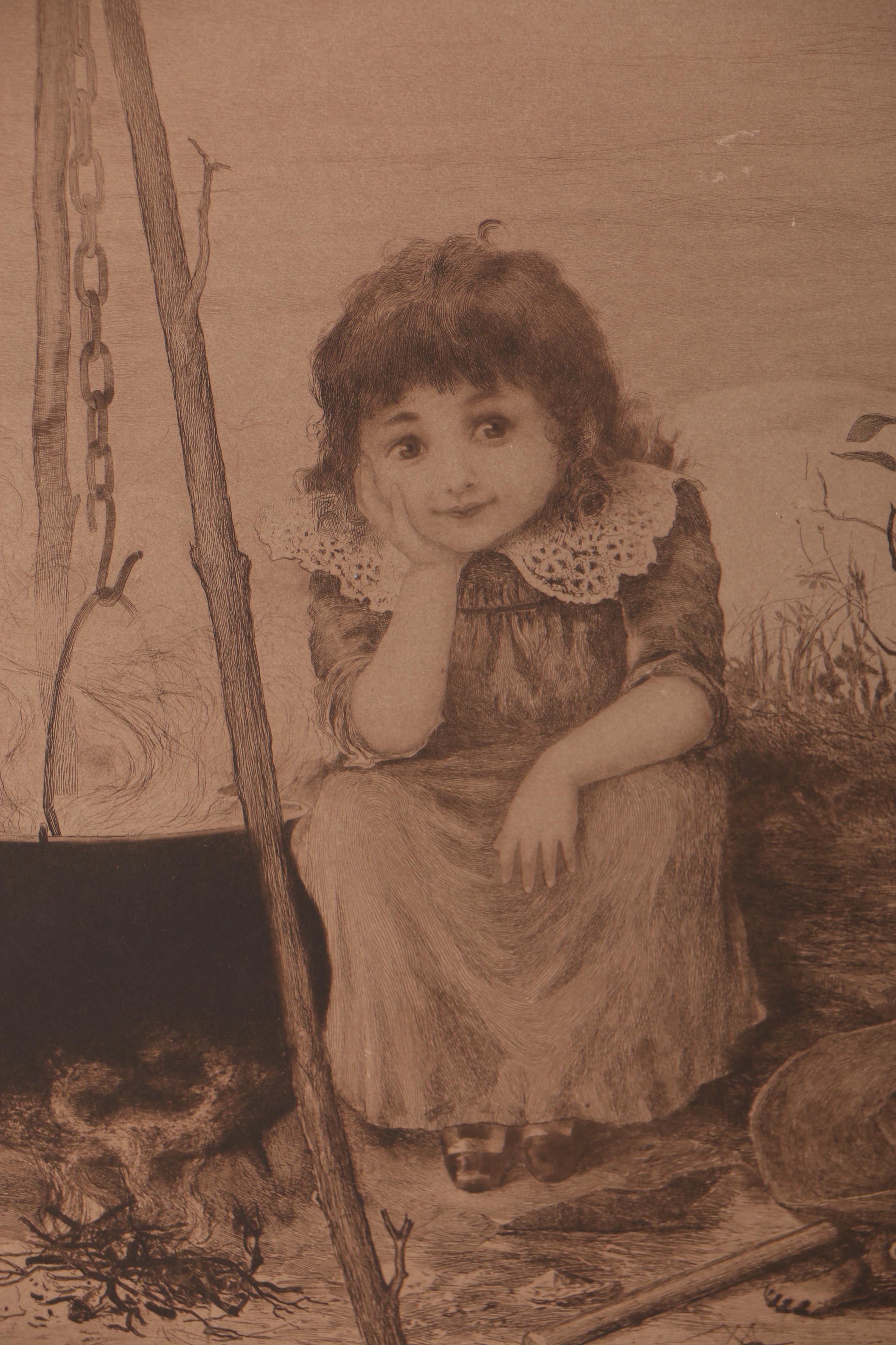 Frederick M. Spiegle Etching after Charles Spiegle Jr. "Brewing Mischief"