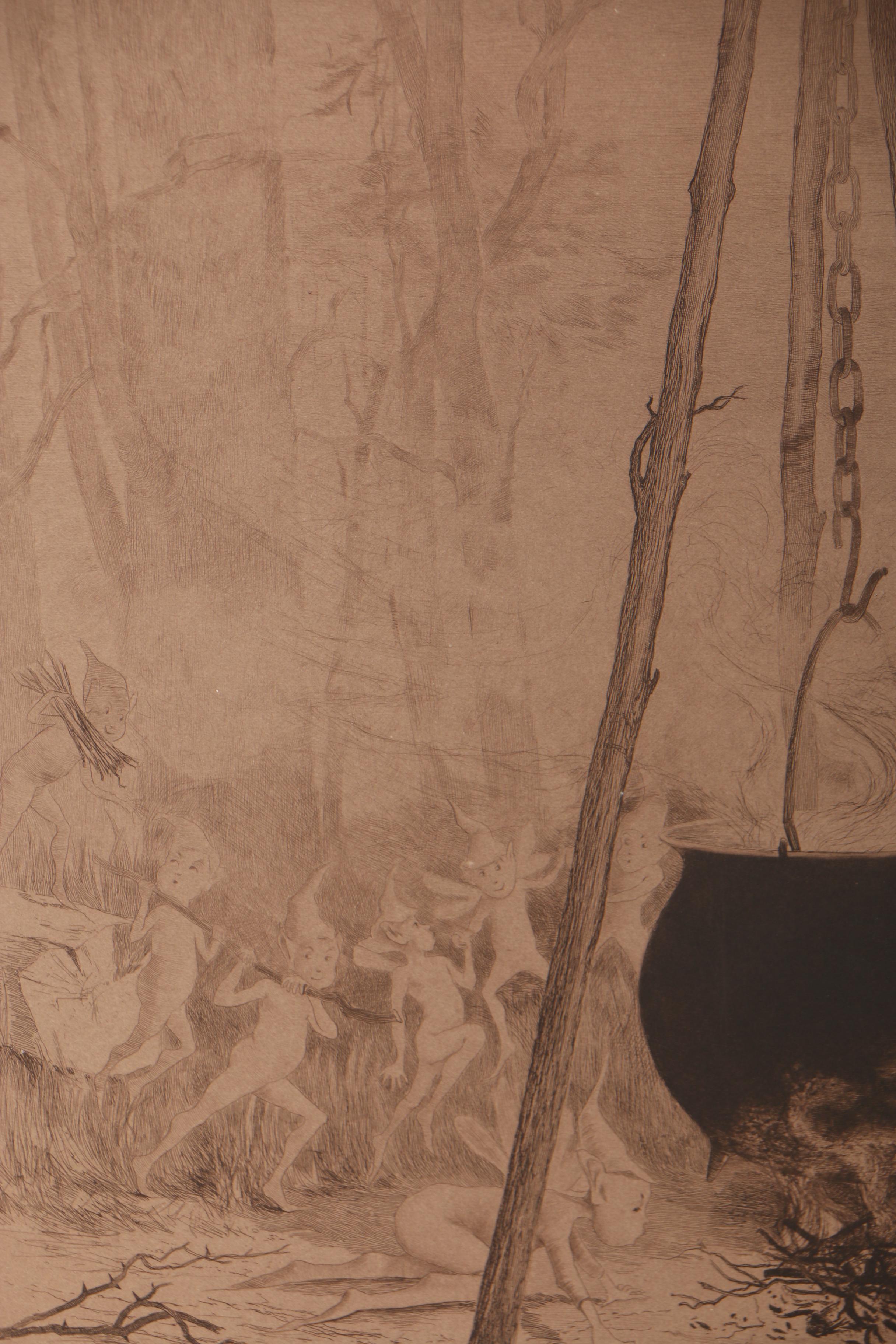 Frederick M. Spiegle Etching after Charles Spiegle Jr. "Brewing Mischief"