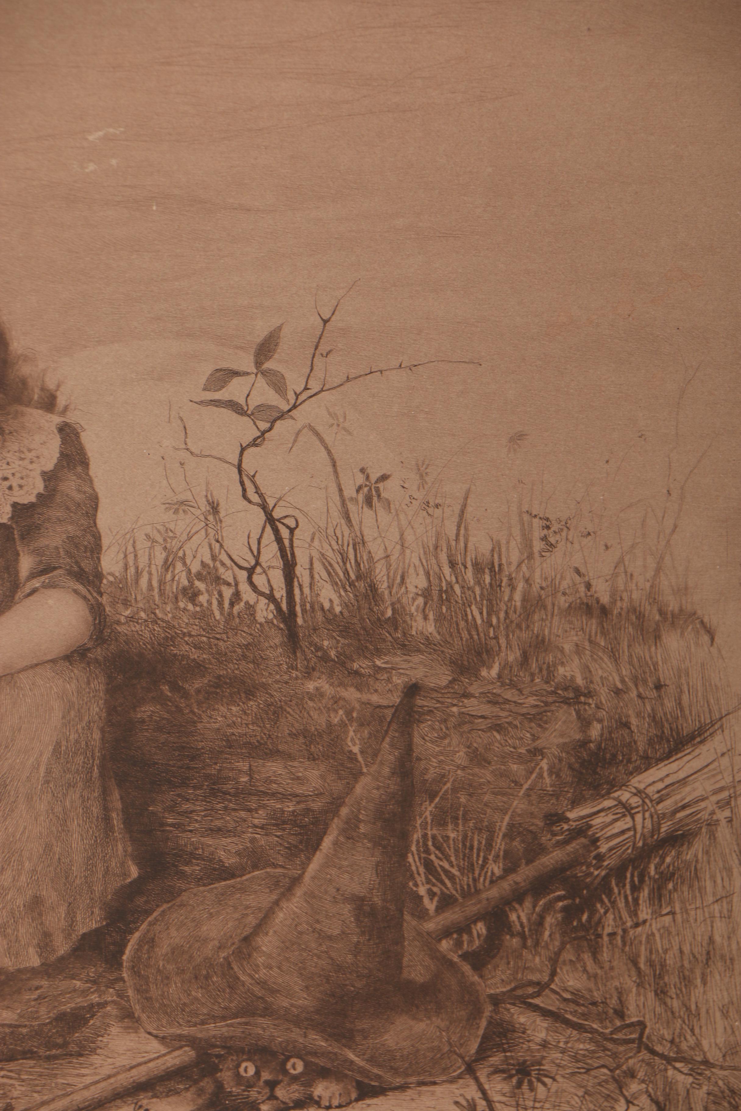 Frederick M. Spiegle Etching after Charles Spiegle Jr. "Brewing Mischief"