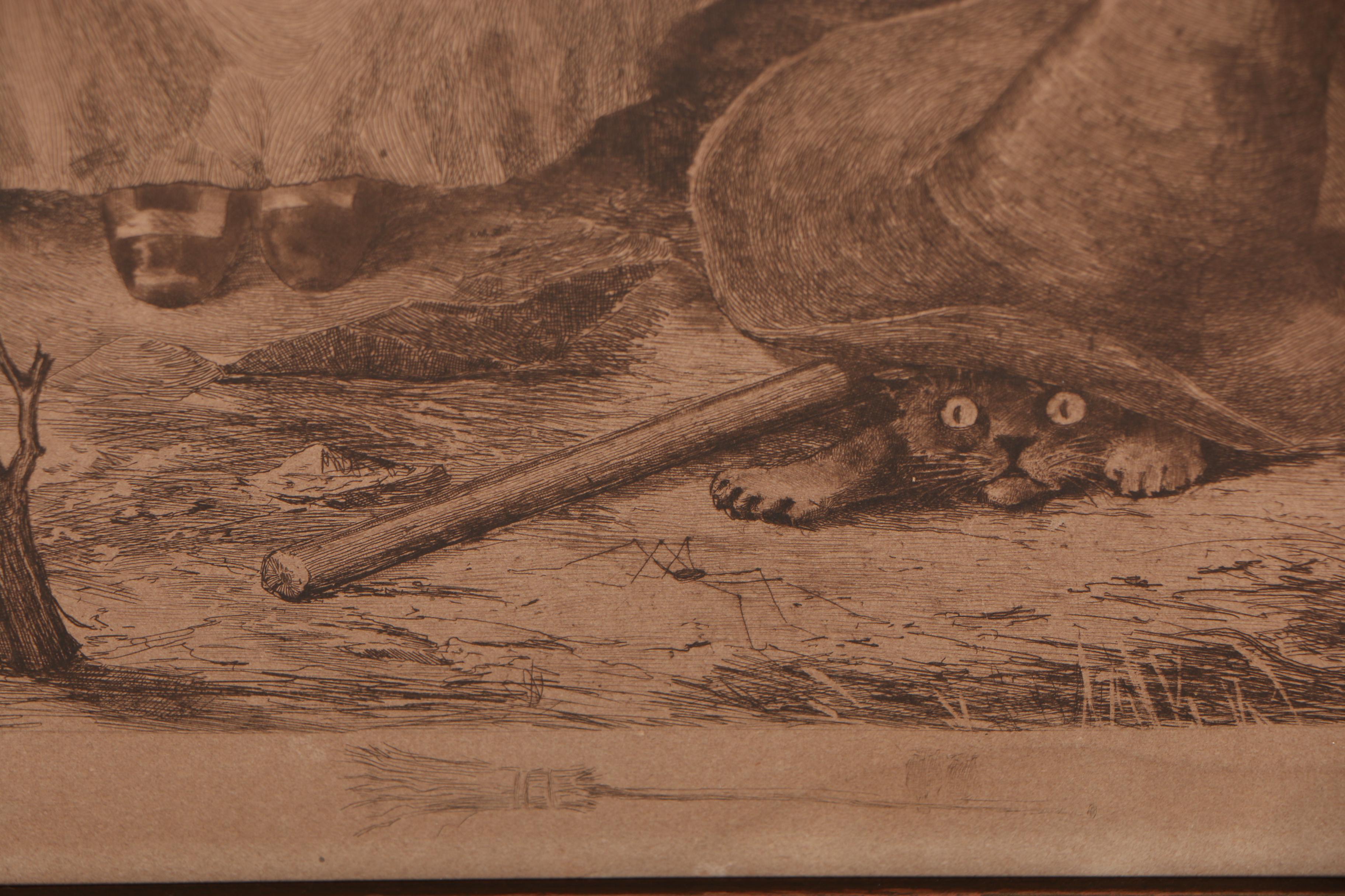 Frederick M. Spiegle Etching after Charles Spiegle Jr. "Brewing Mischief"