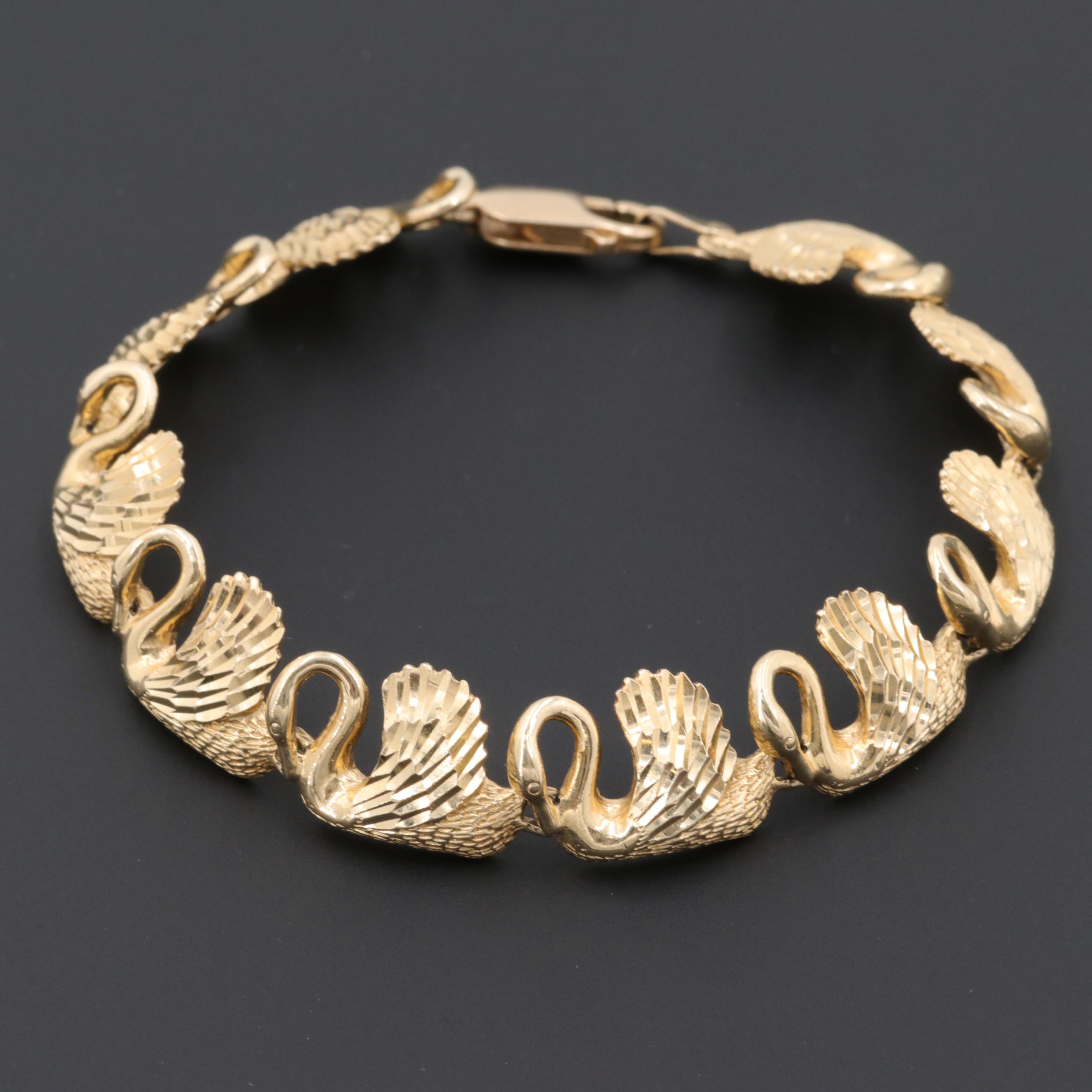 14K Yellow Gold Swan Link Bracelet