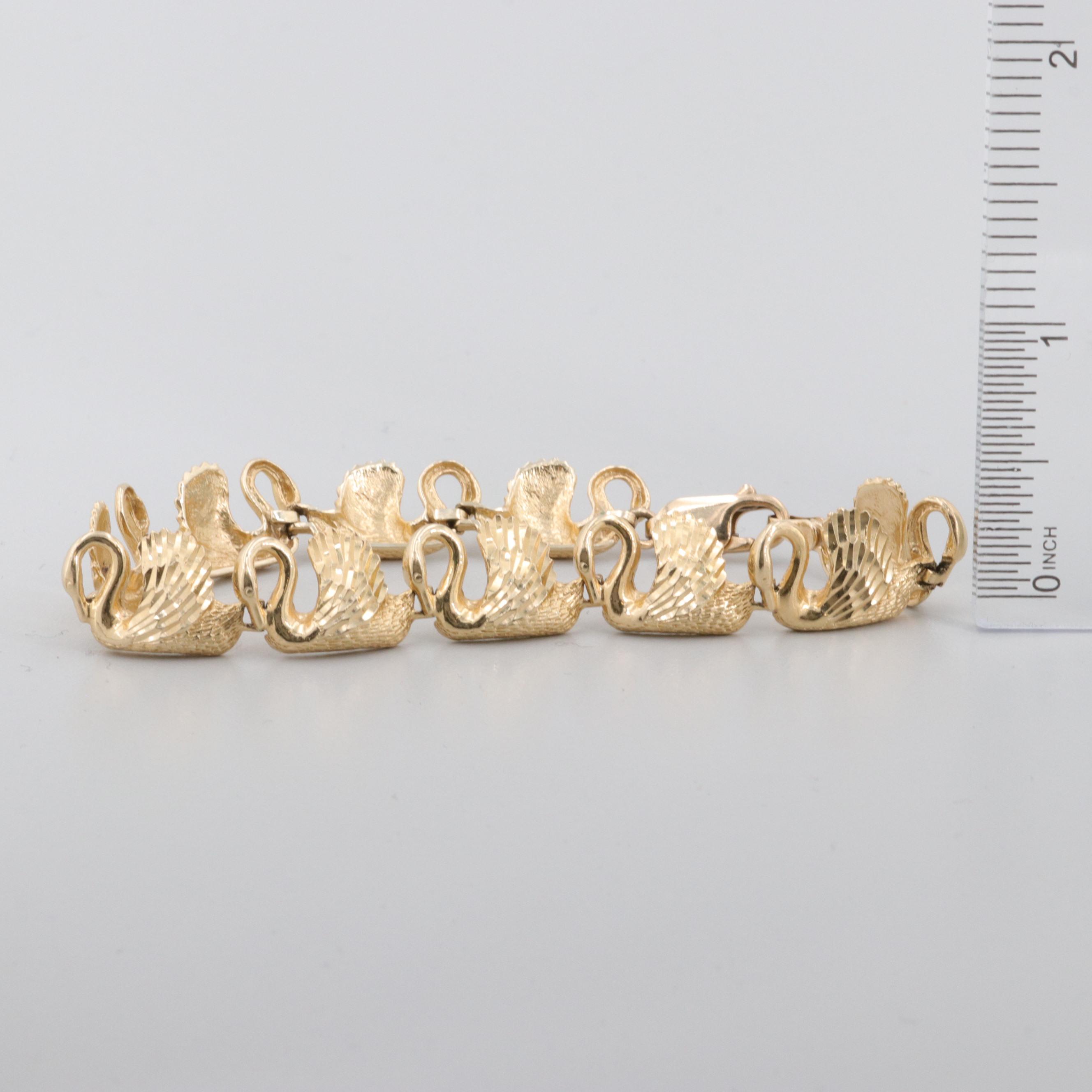 14K Yellow Gold Swan Link Bracelet