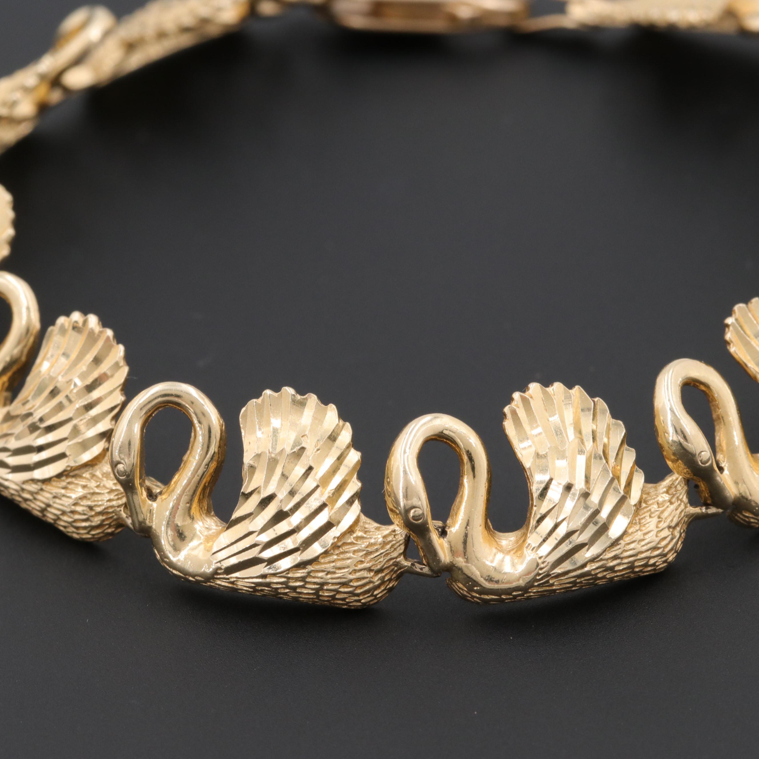 14K Yellow Gold Swan Link Bracelet