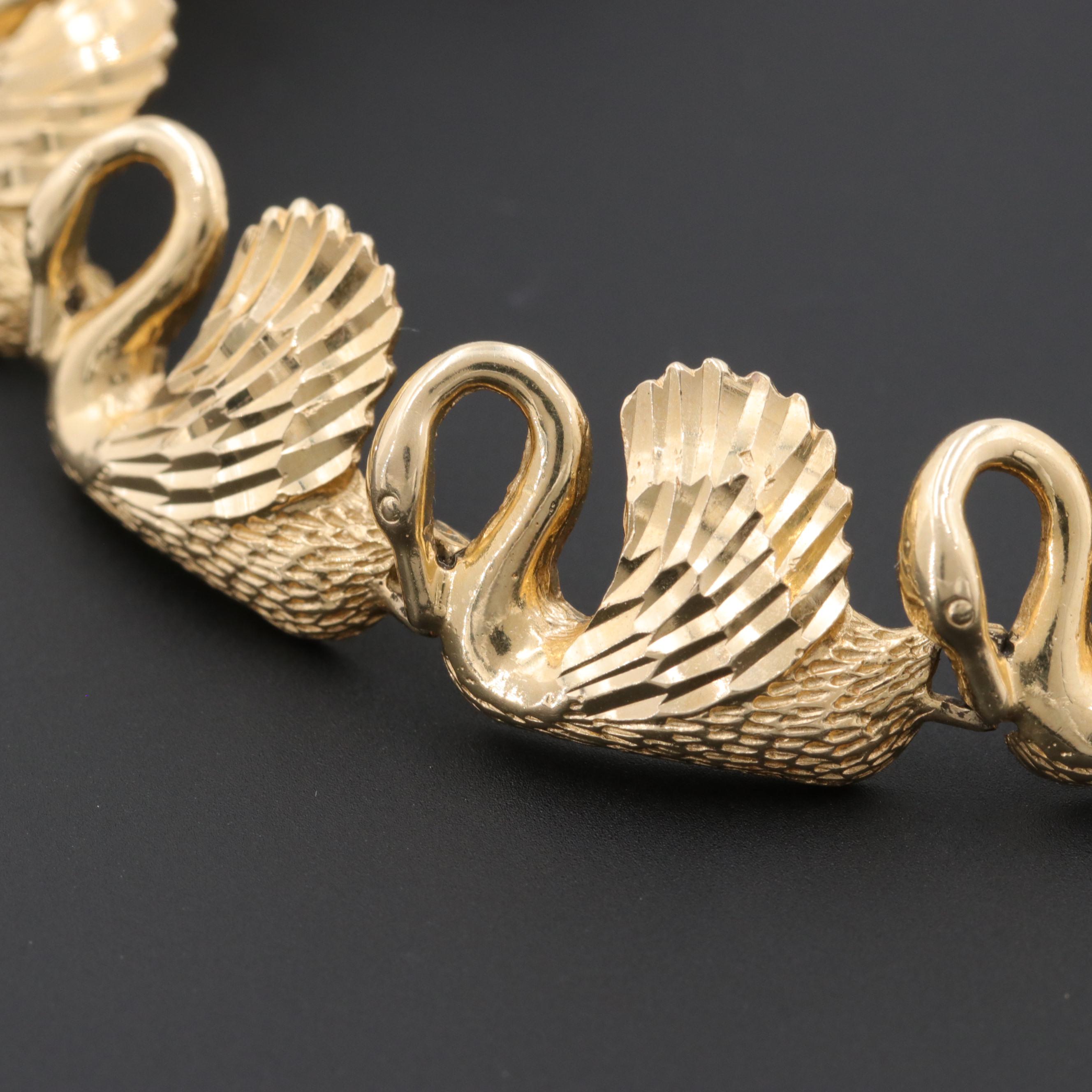 14K Yellow Gold Swan Link Bracelet