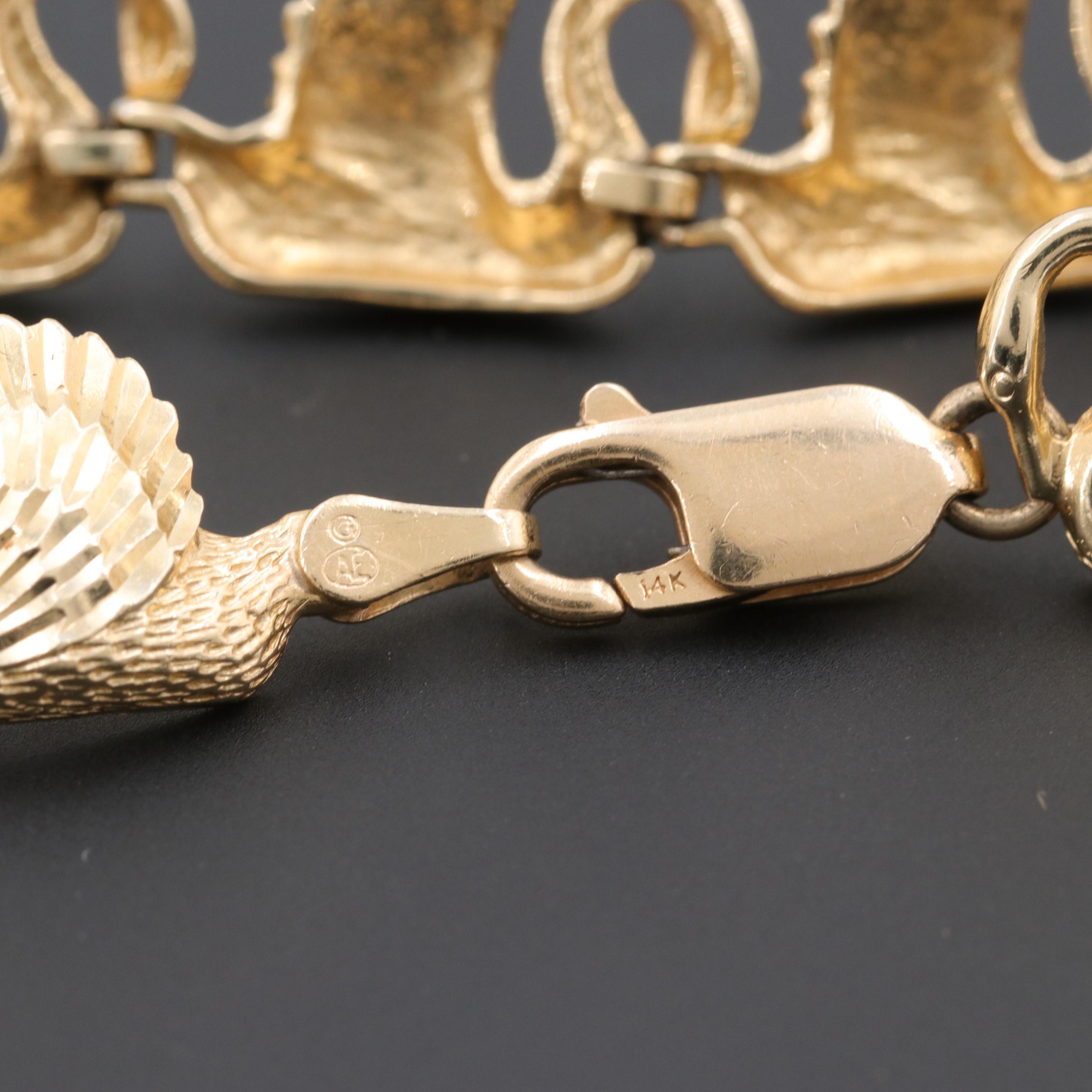 14K Yellow Gold Swan Link Bracelet
