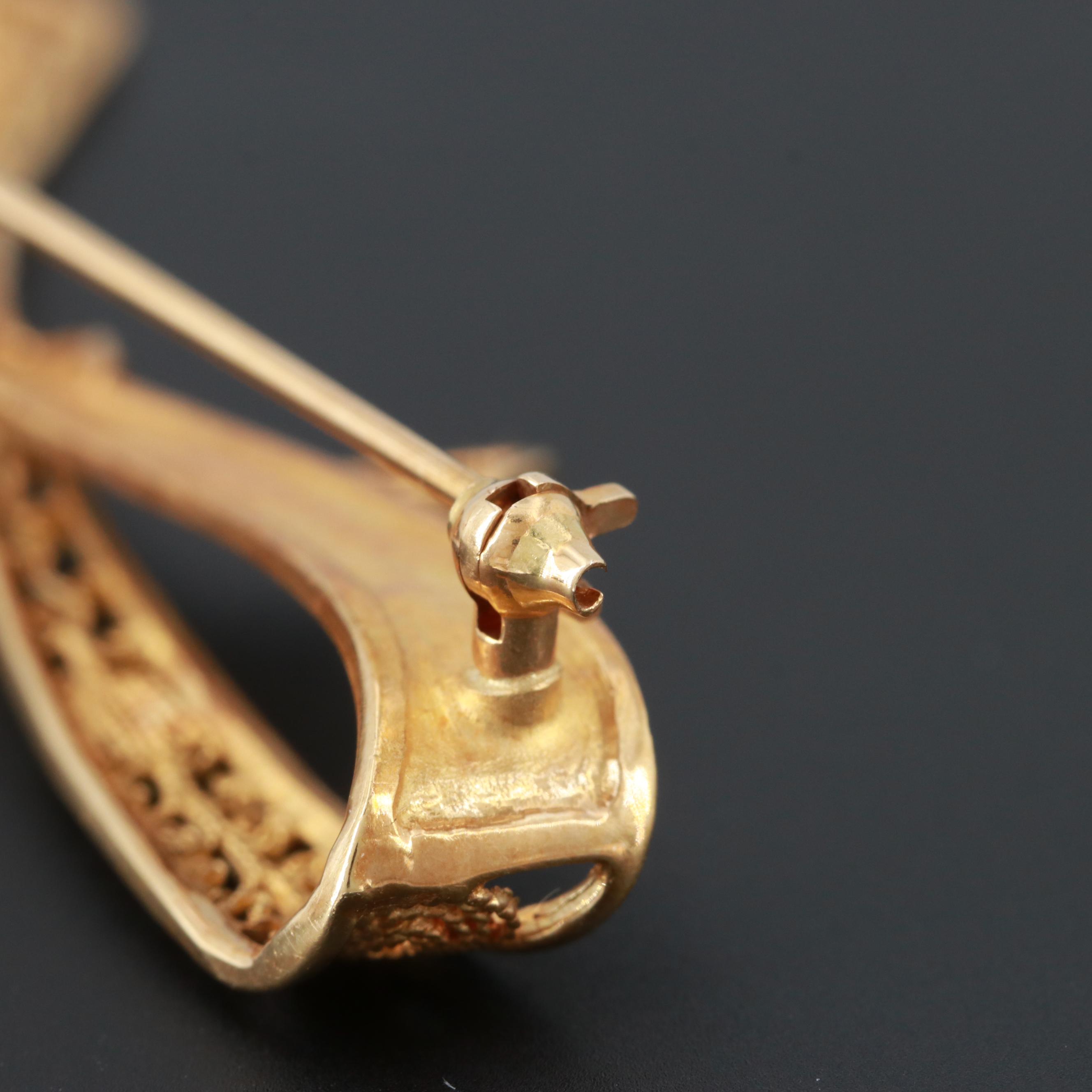 Vintage 18K Yellow Gold Filigree Bow Brooch