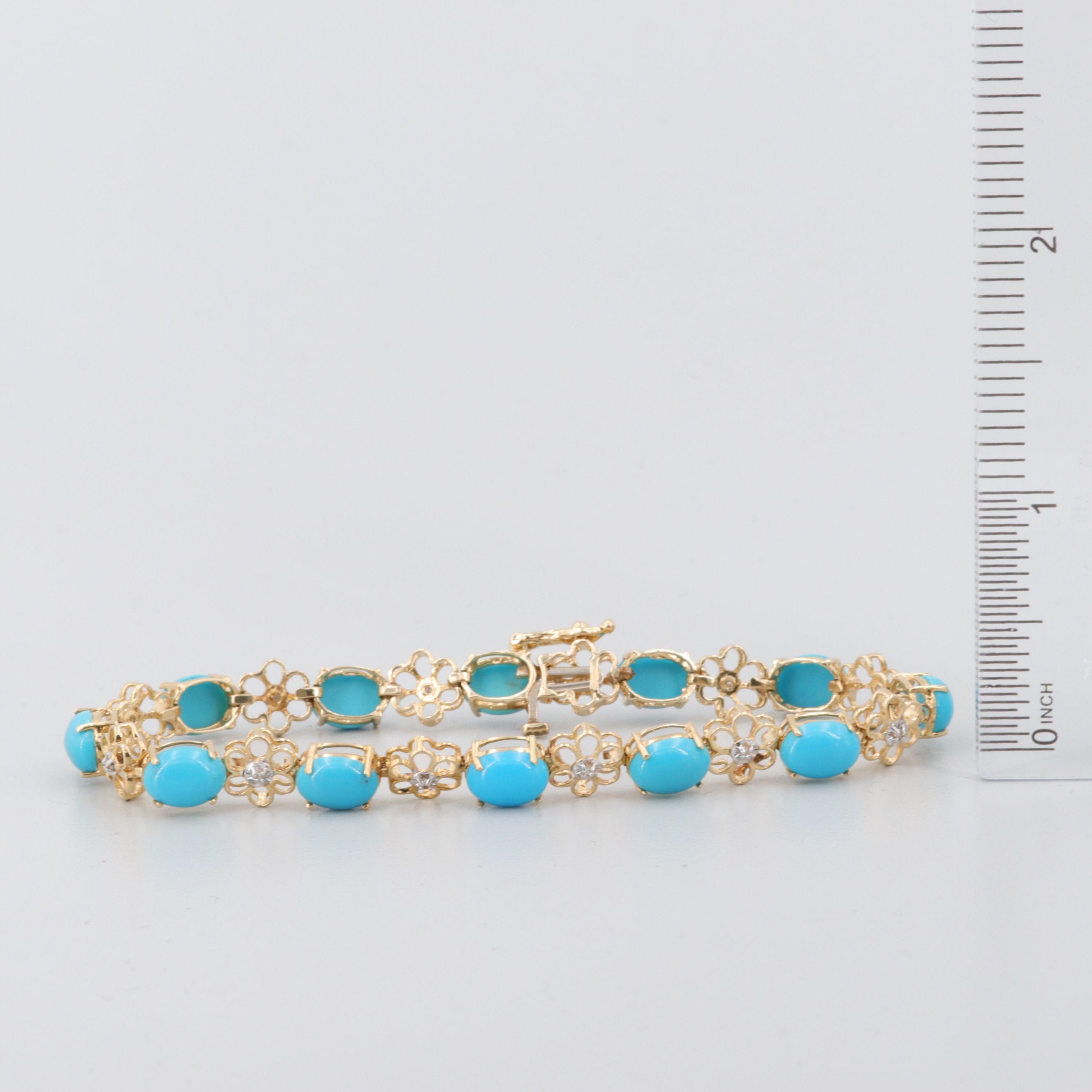 14K Yellow Gold Turquoise and Diamond Bracelet