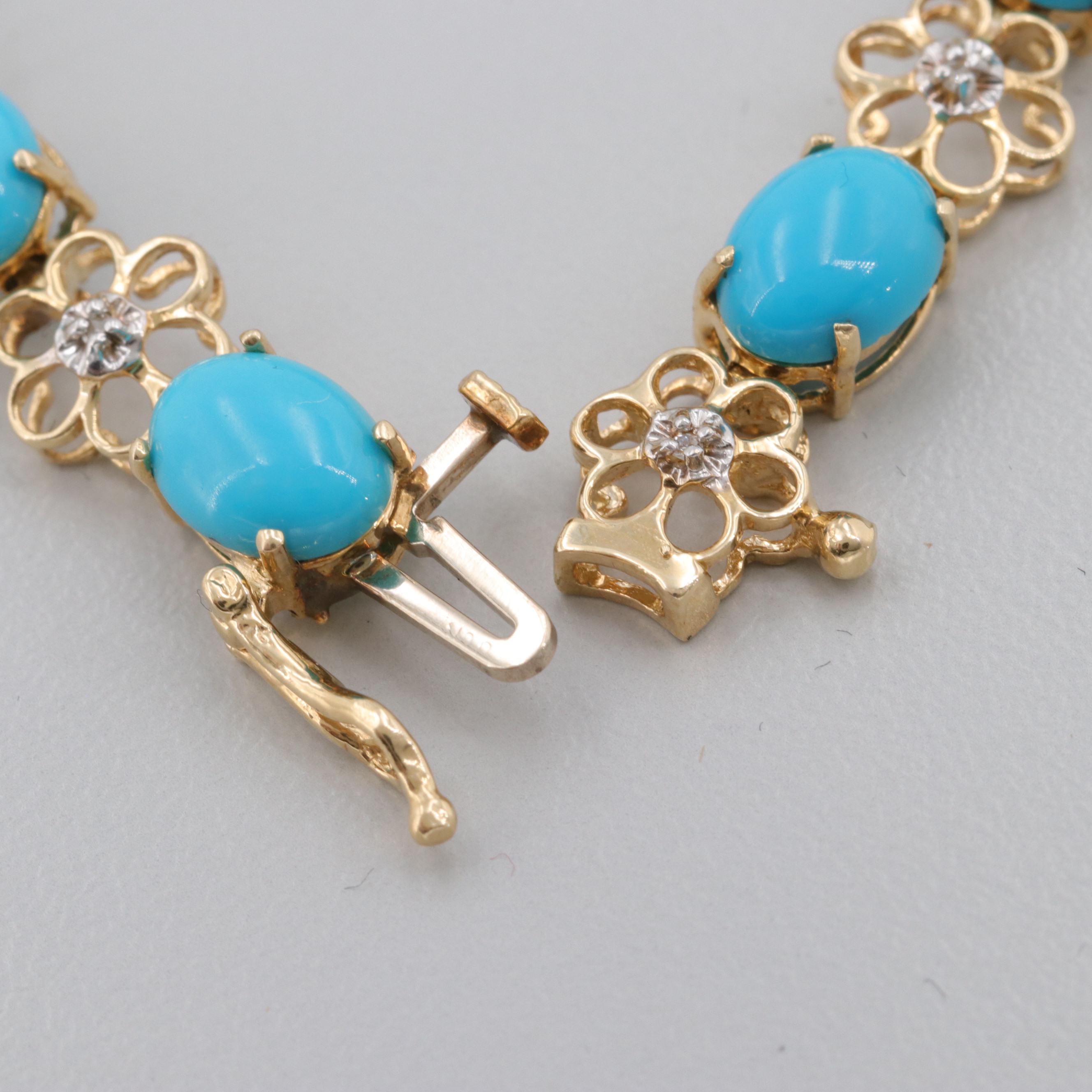 14K Yellow Gold Turquoise and Diamond Bracelet