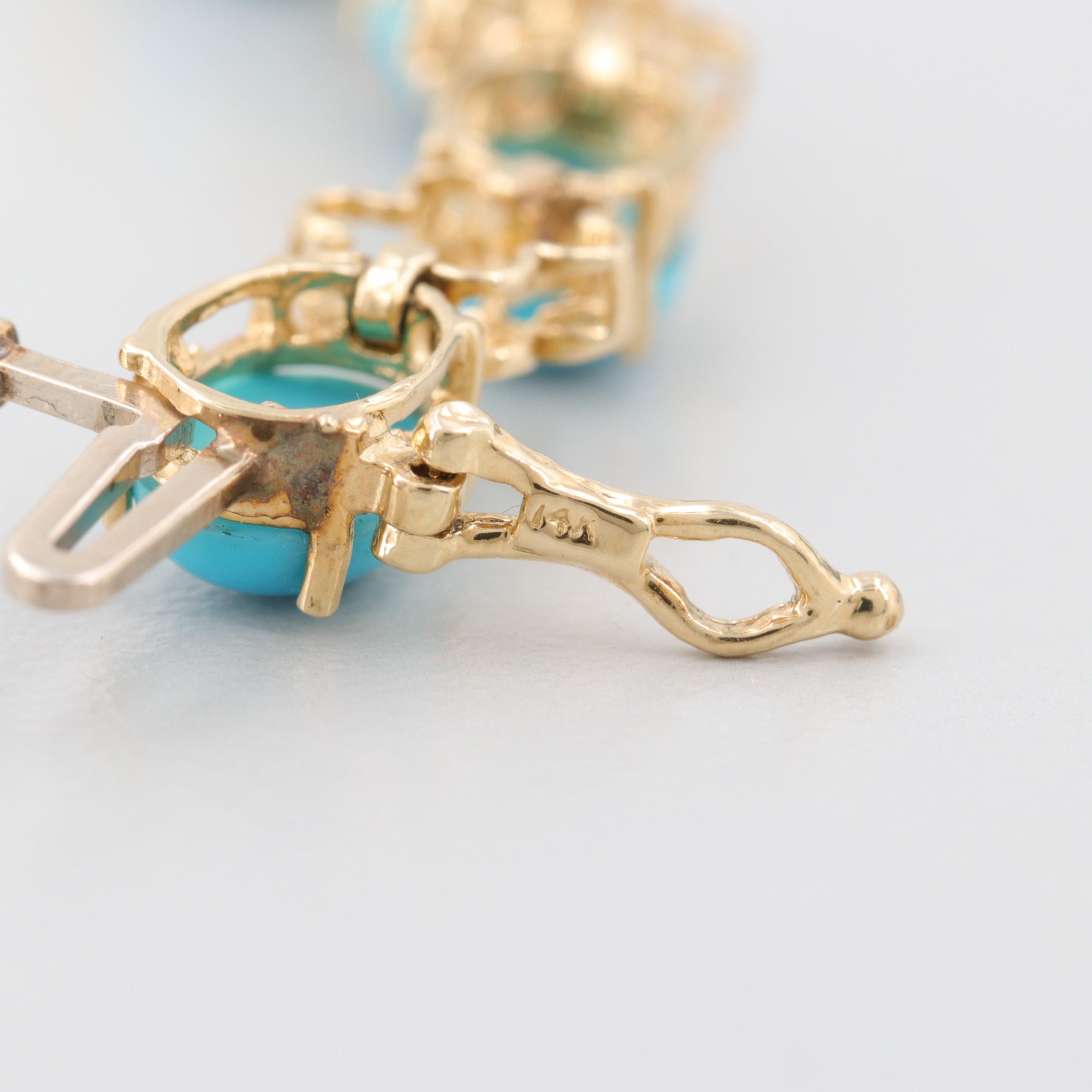 14K Yellow Gold Turquoise and Diamond Bracelet