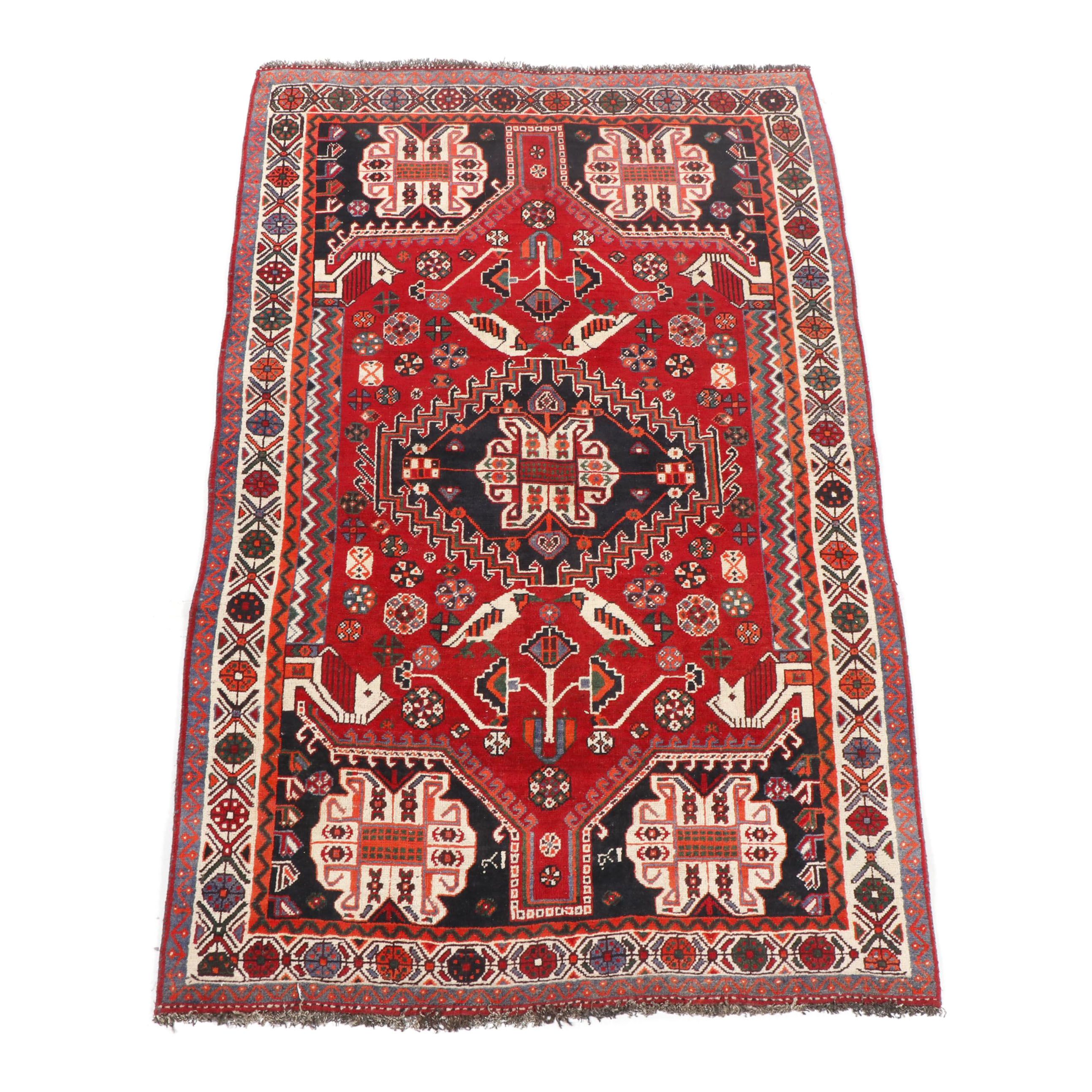 Hand-Knotted Shirvan Pictorial Wool Rug