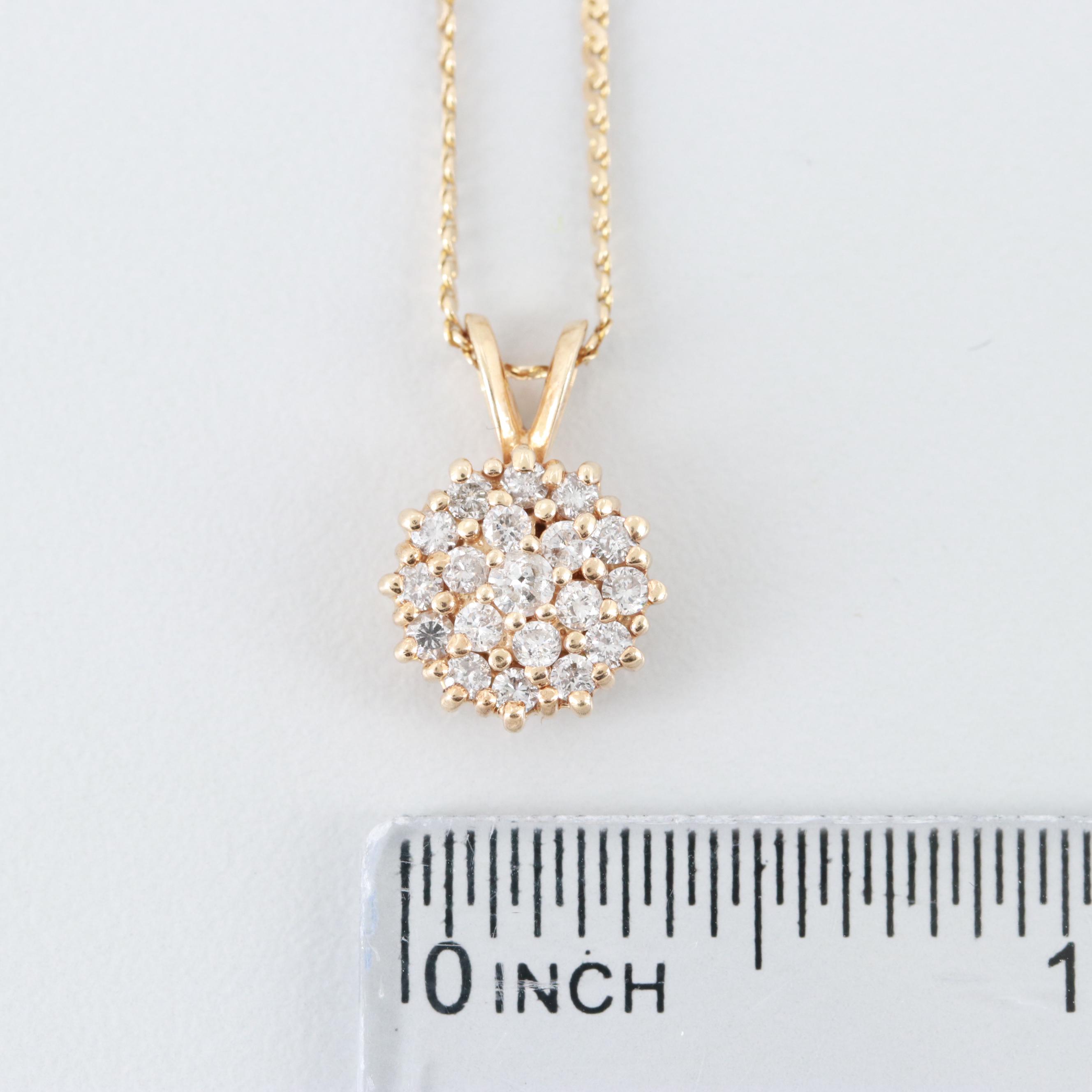 14K and 10K Yellow Gold Diamond Pendant Necklace
