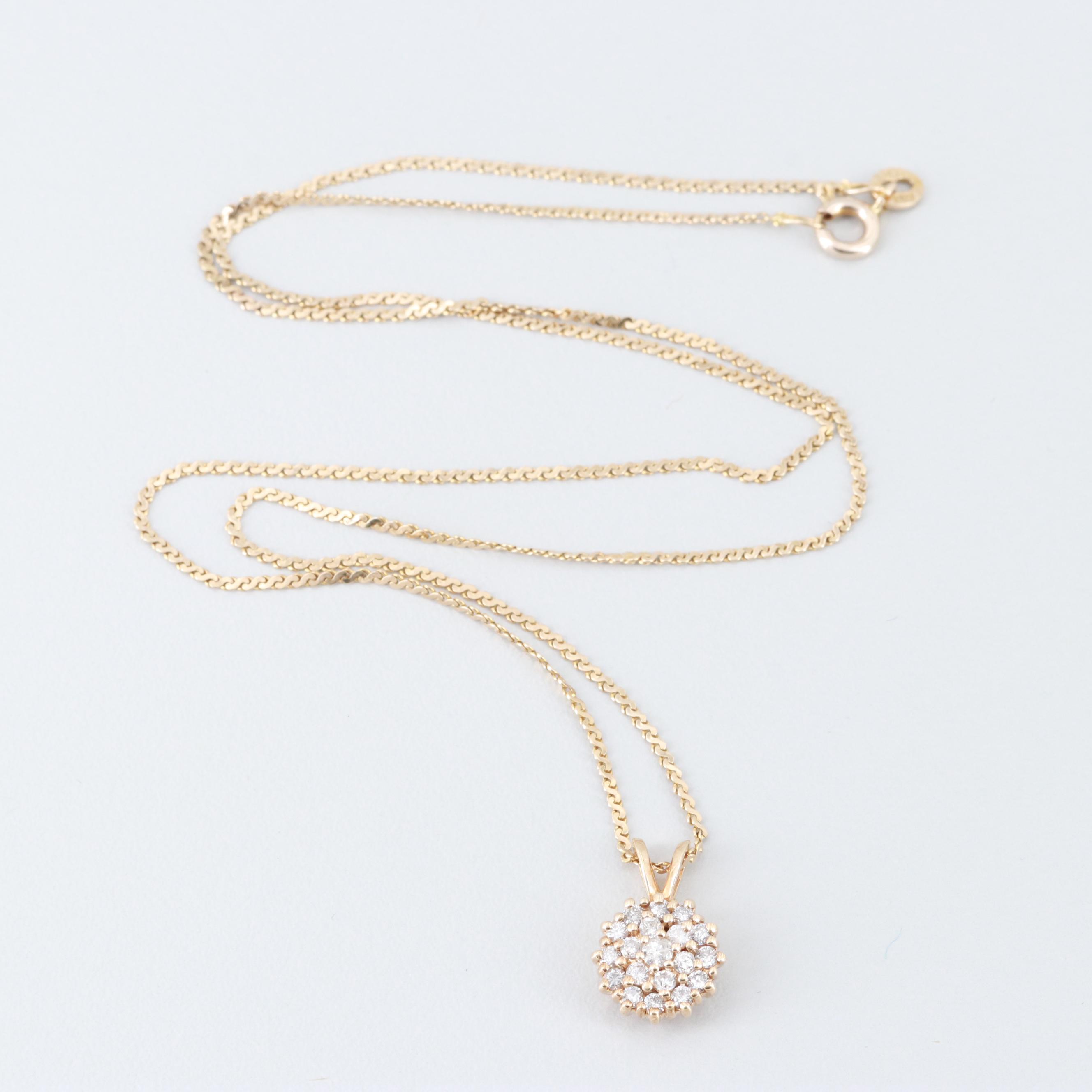 14K and 10K Yellow Gold Diamond Pendant Necklace
