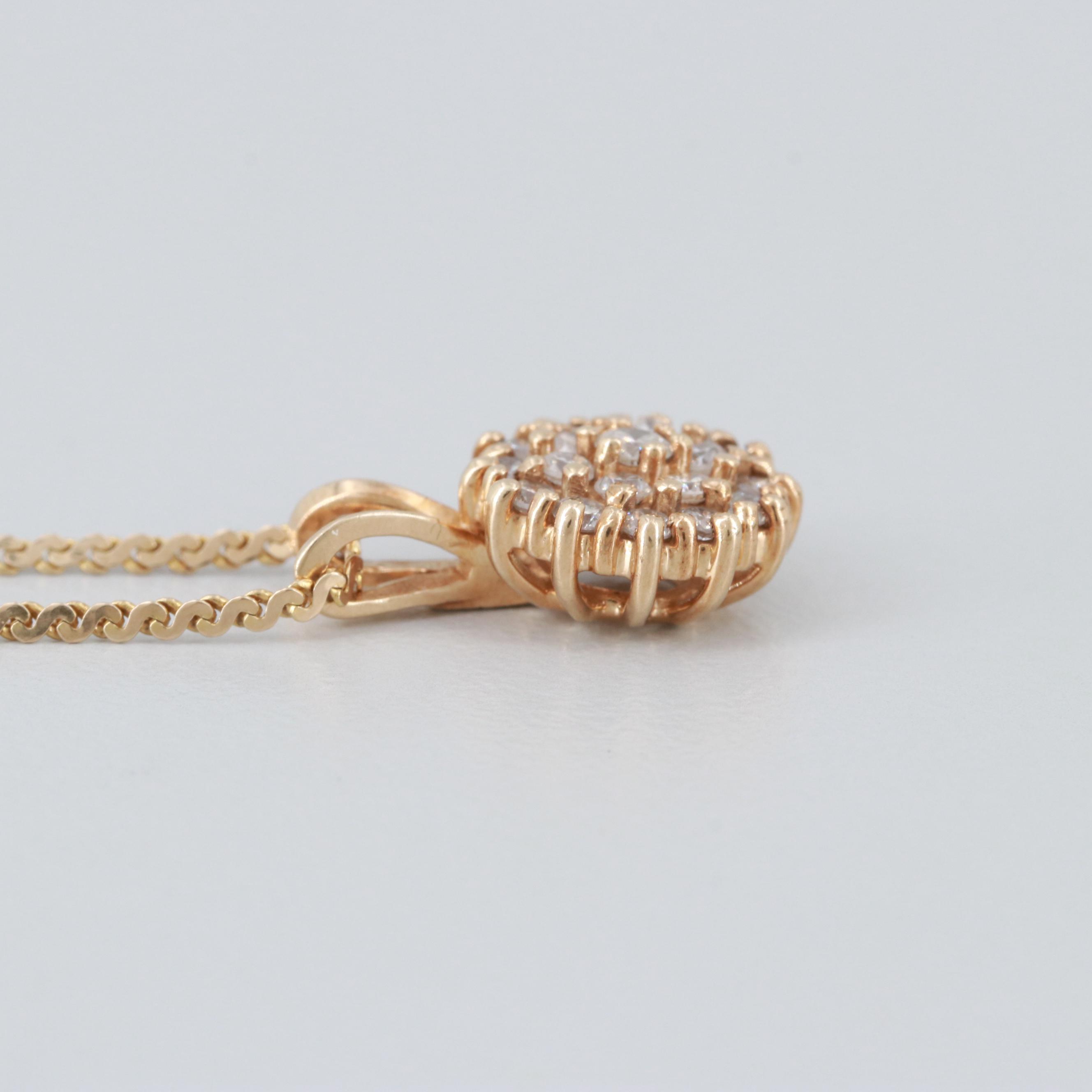 14K and 10K Yellow Gold Diamond Pendant Necklace