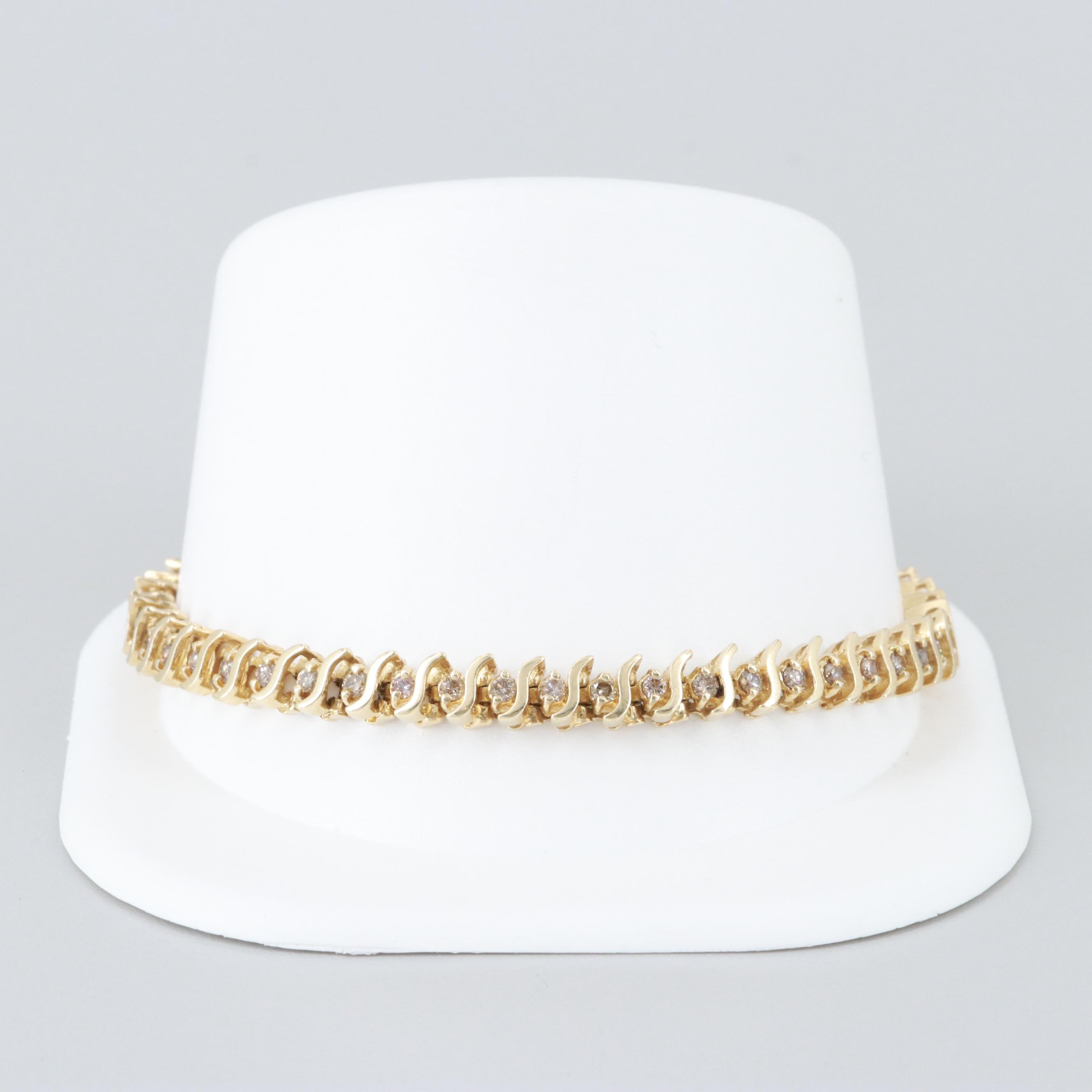 14K Yellow Gold 1.96 CTW Diamond S-Link Tennis Bracelet