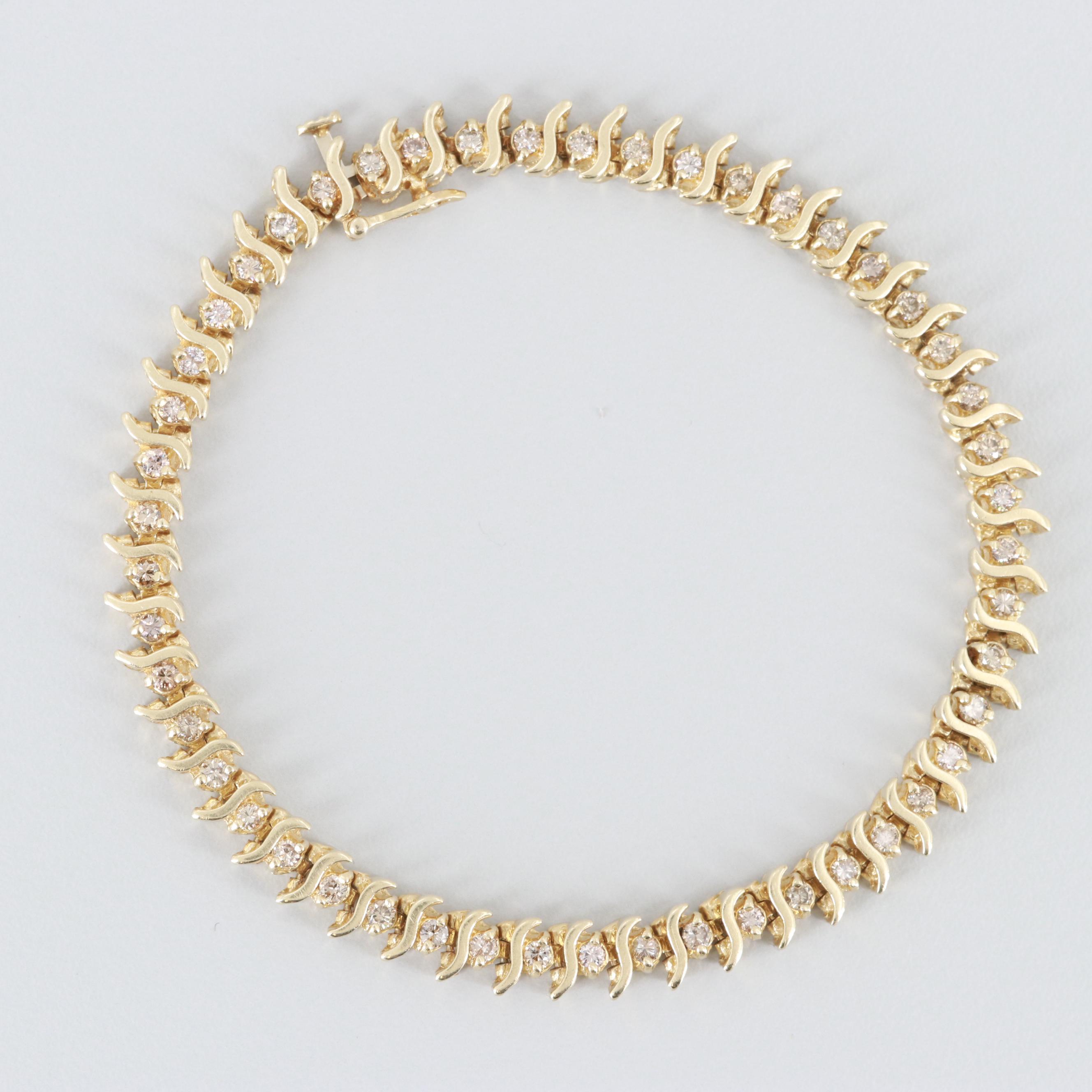 14K Yellow Gold 1.96 CTW Diamond S-Link Tennis Bracelet